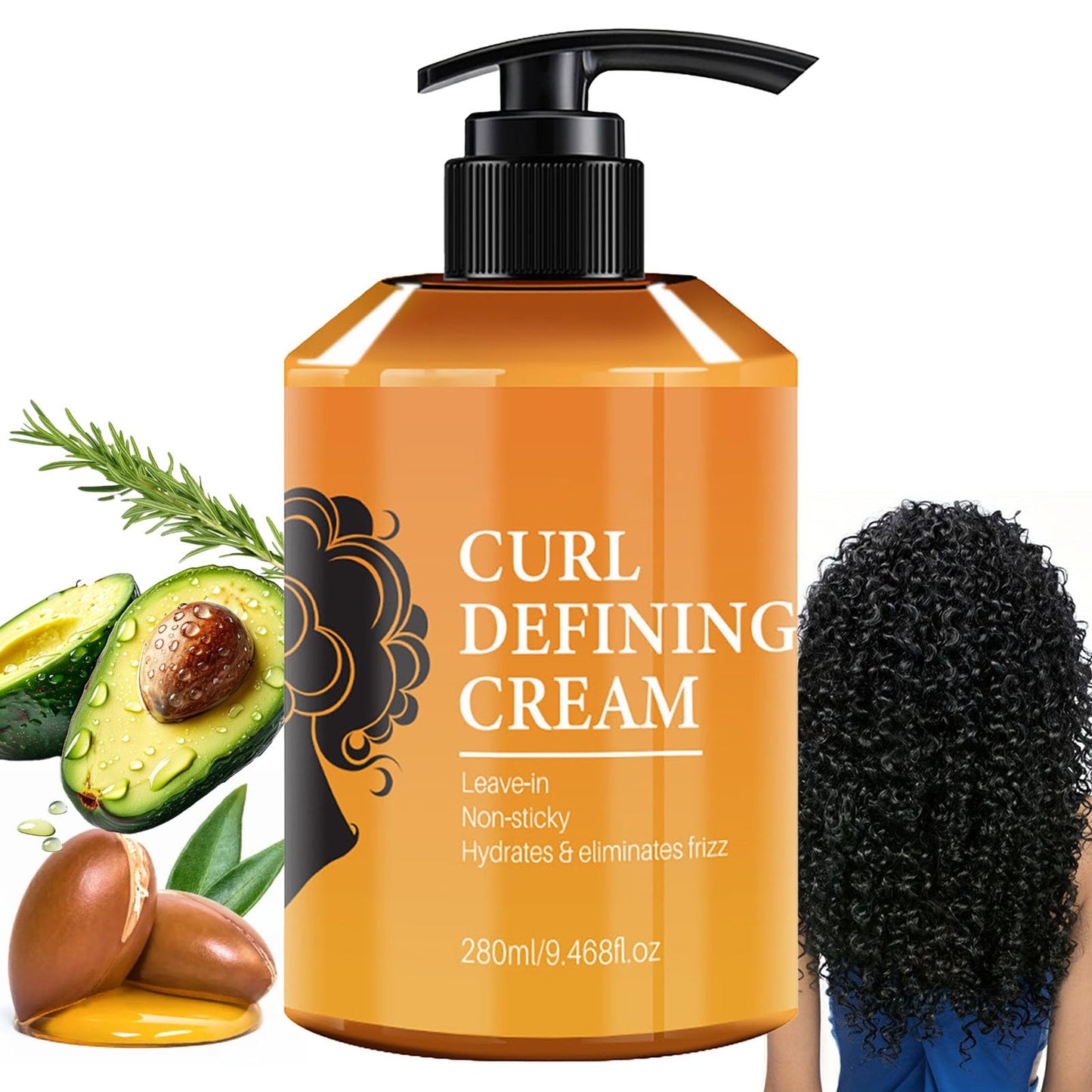 Curl Defining Cream, Anti Frizz Curling Cream to Define All Natural Curl Types and Textures Moisturizing Long-Lasting Styling Volume 9.46 FL OZ