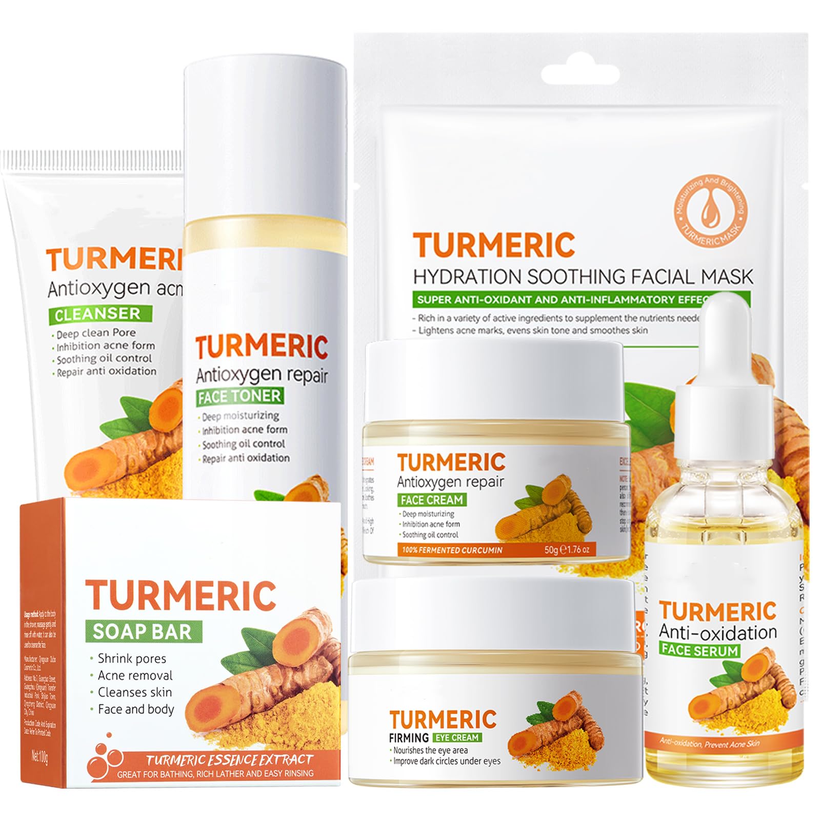 Turmeric Skin Care Set, 11 Pcs Turmeric Skin Care Kit, Skincare Set with Turmeric Face Wash, Turmeric Soap, Toner, Face Serum & Face Cream, Eye Cream, Mask, Facial Kits for Women Mens