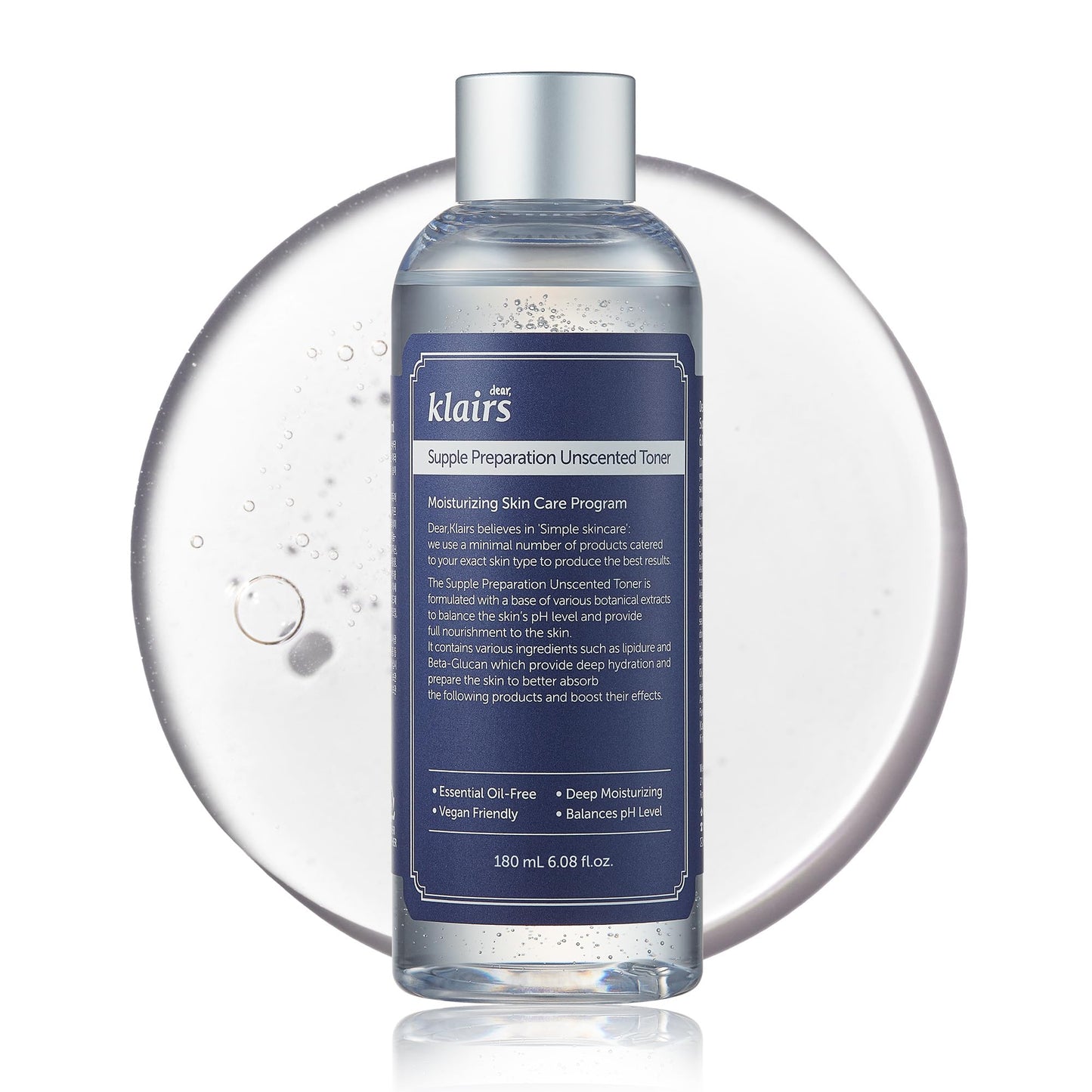 KLAIRS Supple Preparation Unscented Toner 6.08 fl oz, Lightweight, Essential Oil-Free, Alcohol Free, Packaging Changed
