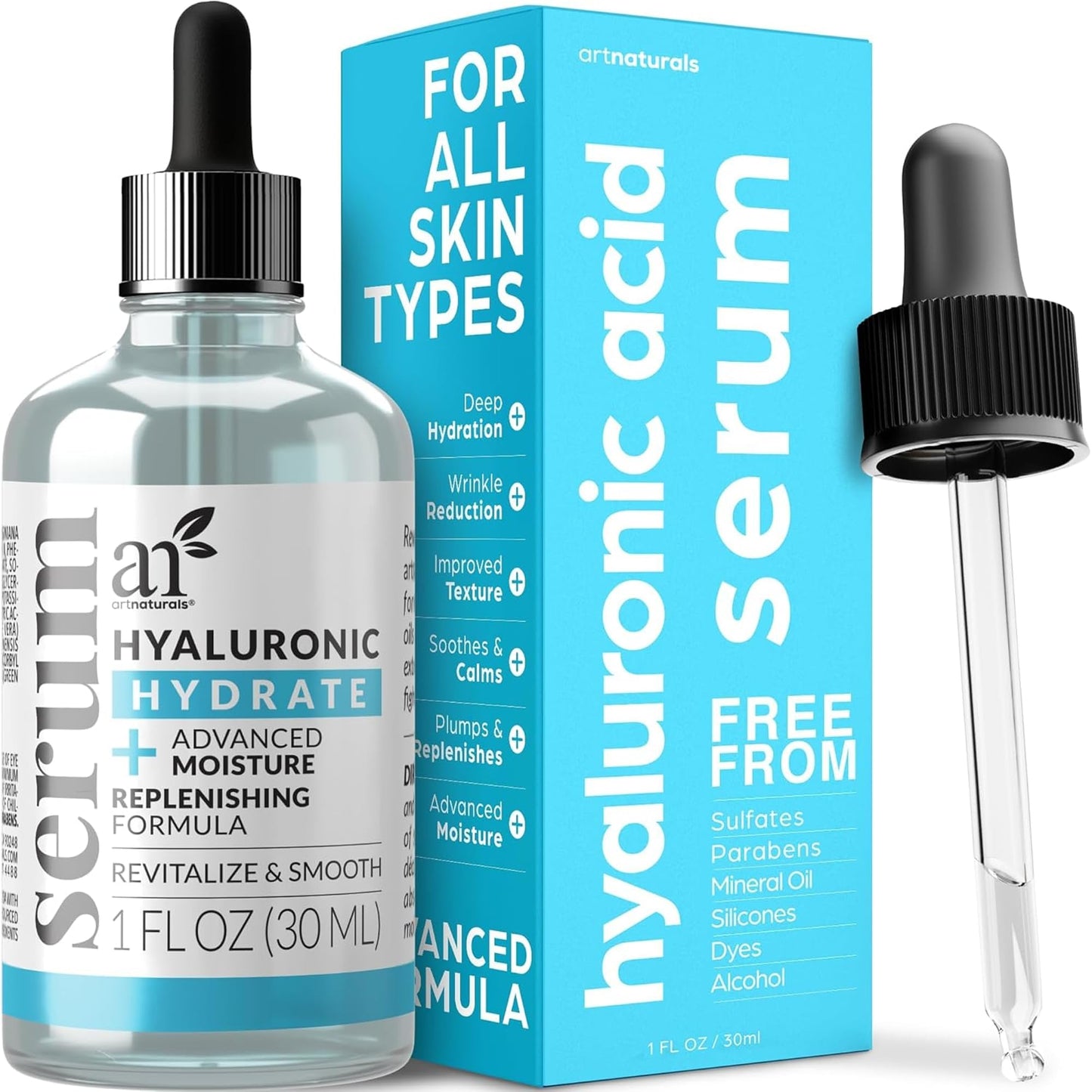 ARTNATURALS Hyaluronic Acid Serum - Anti- Aging Facial Serum, Natural Moisturizer w/Vitamin C Serum & Vitamin E - for Skin Care - Reduce Wrinkles & Dark Spots (1 Fl Oz (Pack of 1))