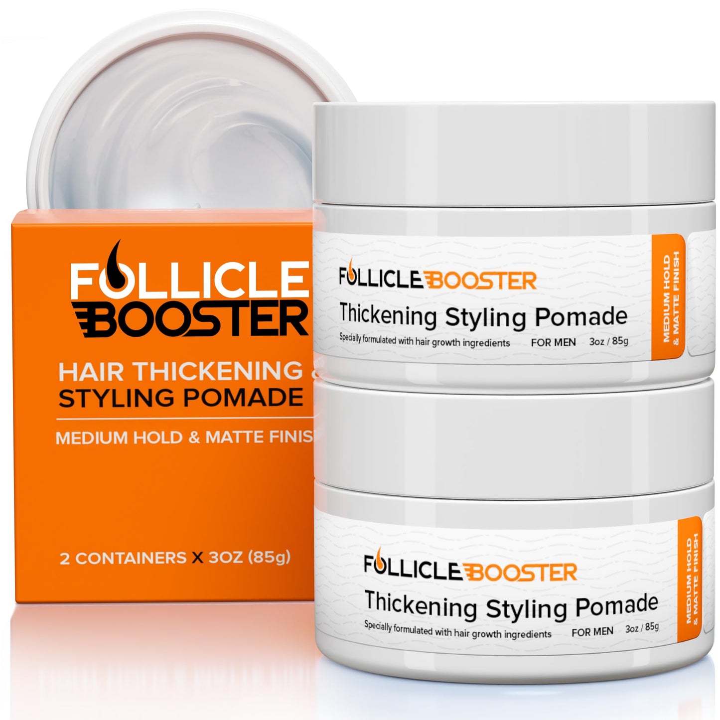 FOLLICLE BOOSTER Thickening Styling Pomade - 2 Pack Medium Hold, Water Base, Matte Finish - Natural Hair Growth Paste for Men with Hair Loss Combating Ingredients