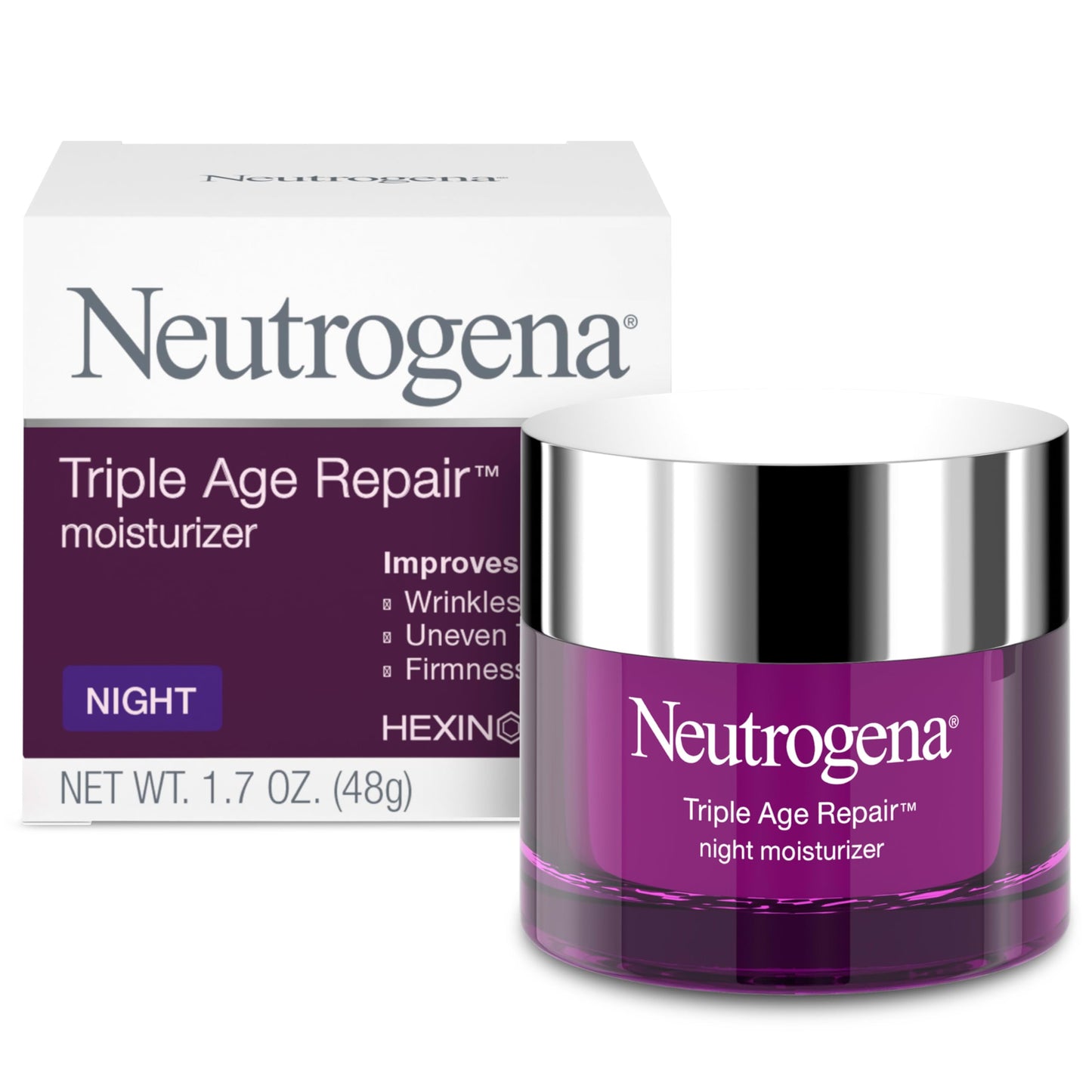 NEUTROGENA Triple Age Repair Night Cream, 1.7oz Jar, Anti-Aging Face Cream, Face Moisturizer For Women & Men, Hydrating Night Face Moisturizer for Even Skin Tone & Firming, Vitamin C