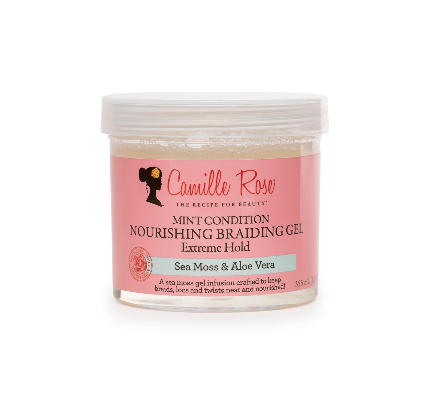 Camille Rose Mint Condition Braid Gel, with Aloe and Sea Moss, for Moisture, Shine, and Curly to Coily Hair Types, 12 oz