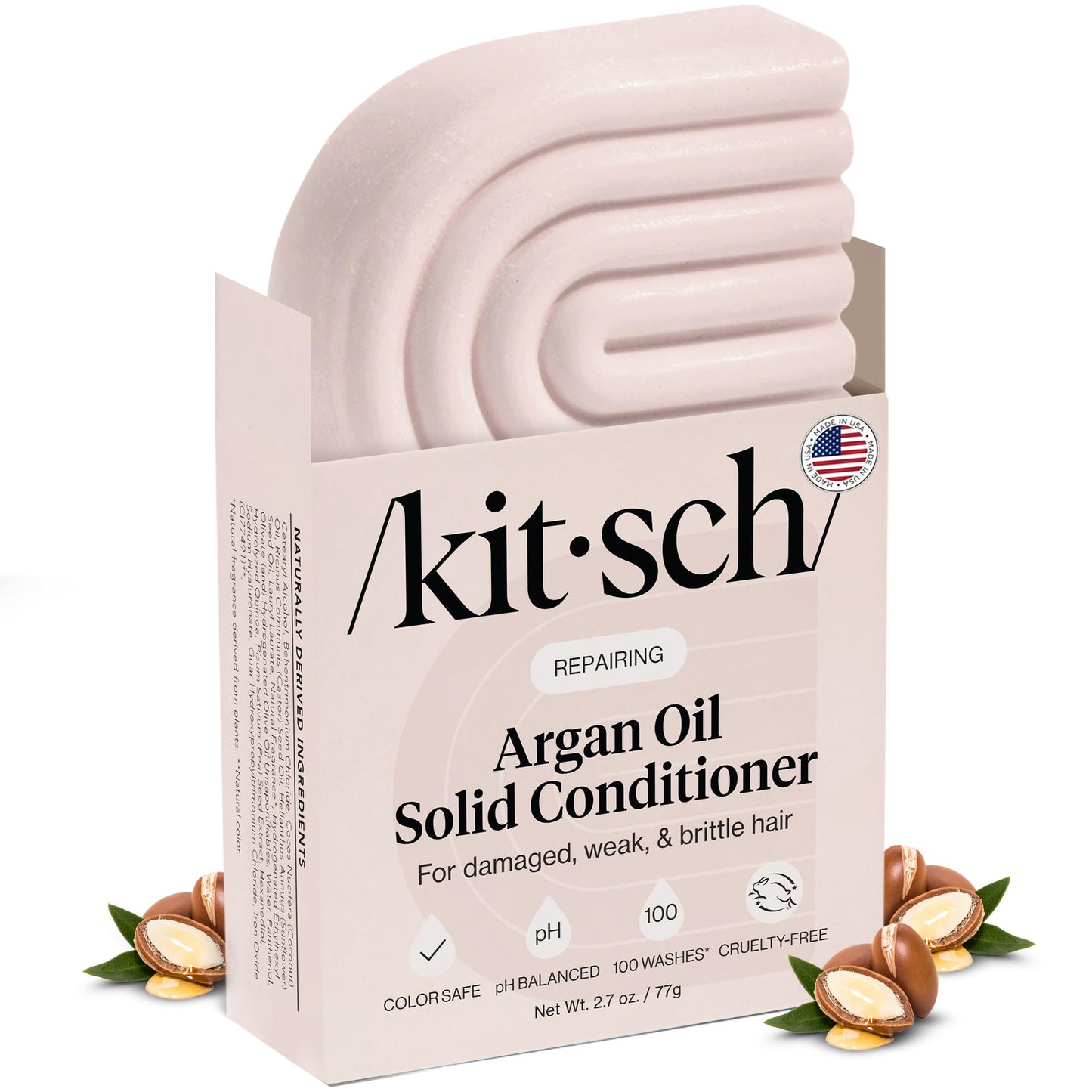 Kitsch Argan Oil Conditioner Bar - Repairing Solid Hair Conditioner for Women and Men - Strengthening, Moisturizing Hair Care - Vegan, All Natural, Paraben & Sulfate-Free, Made in USA, 2.7 oz