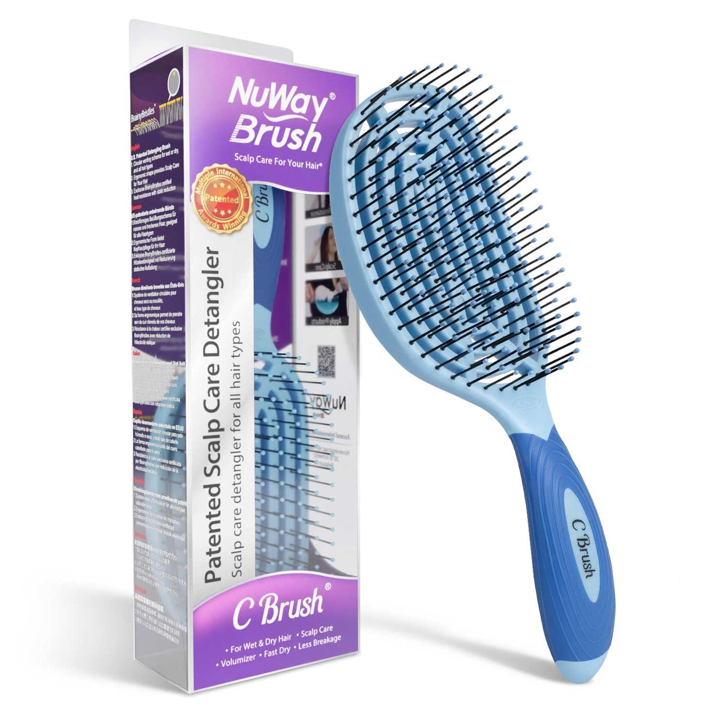 NuWay 4Hair C Brush - Professional Curved Hairbrush - Vented Design Delivers Smoothing And Volumizing Drying Experience - Heat Resistant Bristles For Drying Detangling and Styling - Sky Blue - 1 Pc