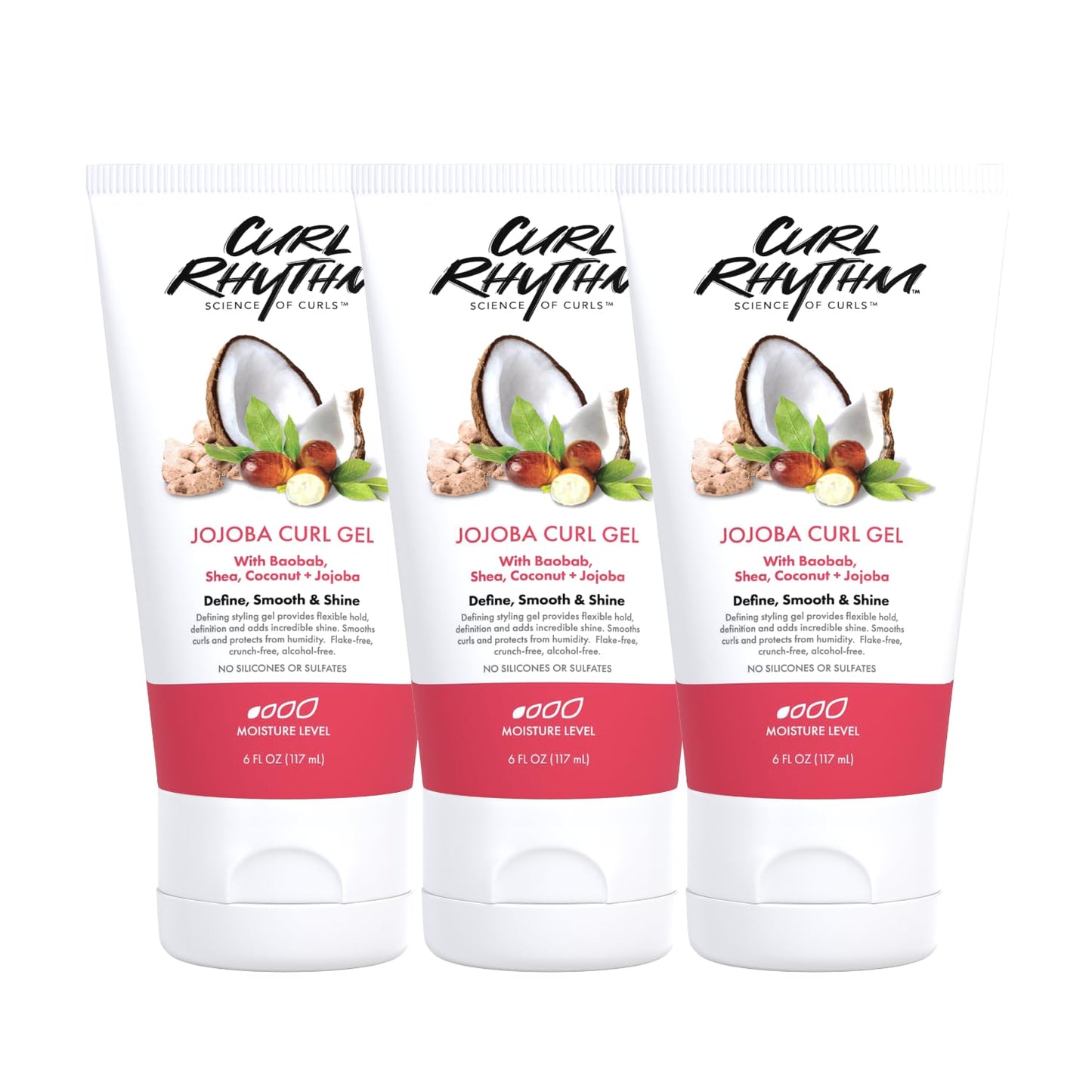 Jojoba Curl Gel (3 Pack) - Defining Hair Gel for Bouncy, Nourished Curls - Curly Hair Styling Gel with Shea and Coconut