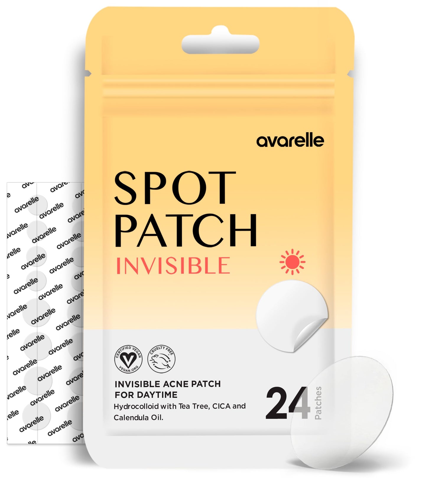 AVARELLE Invisible Acne Spot Patch (24 Count) Ultra Thin Hydrocolloid Spot Sticker for Day Time Acne l For Covering Zits & Blemish with Calendula, Rosehip Seed, Vegan, Cruelty Free