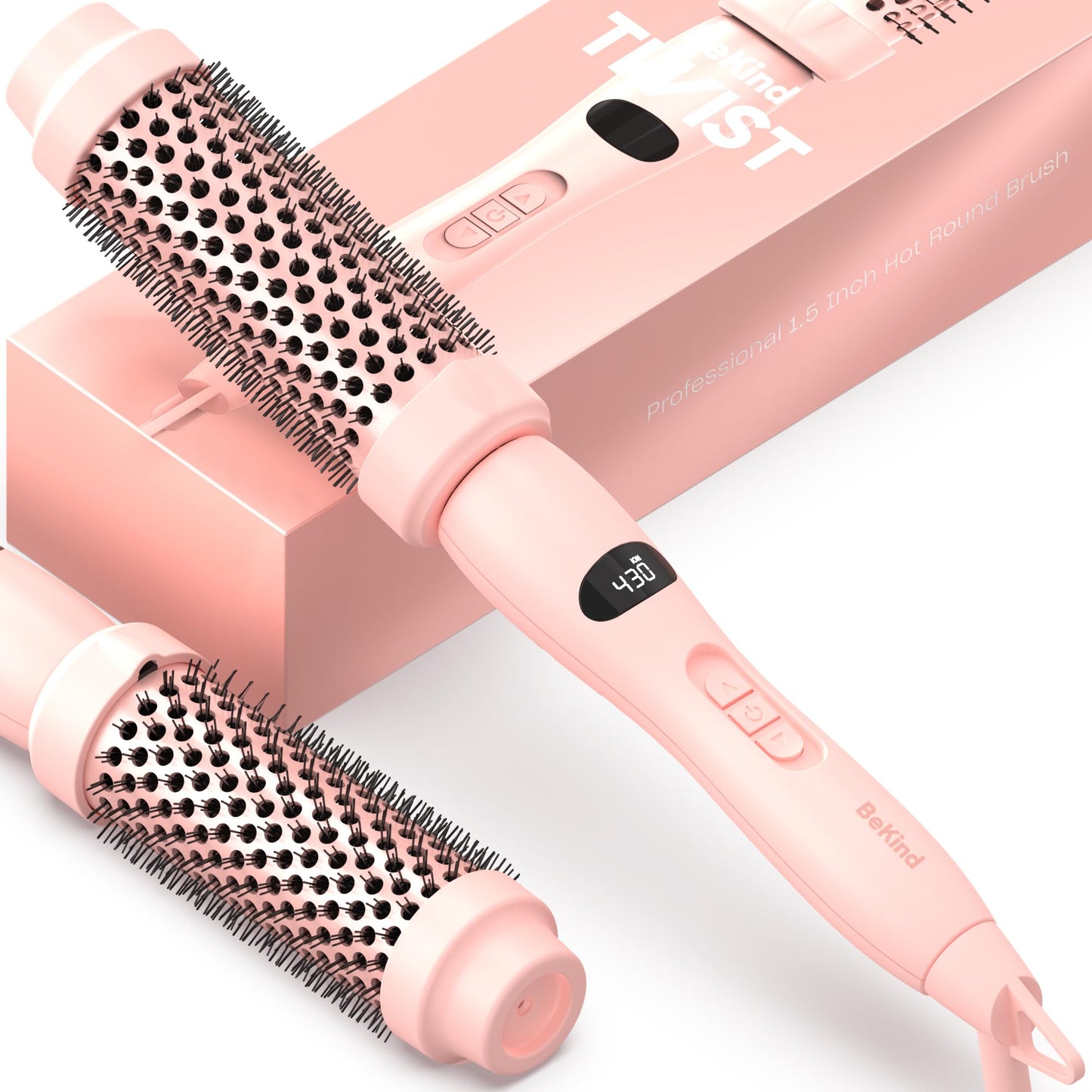Bekind Twist Pro Thermal Brush - 1.5 Inch Versatile Heated Round Hot Air Brush, Effortless Blowout Curling Hair Styling Tools, Negative Ion Blow Out Hot Round Brush, 20s Fast Heats (Peach)