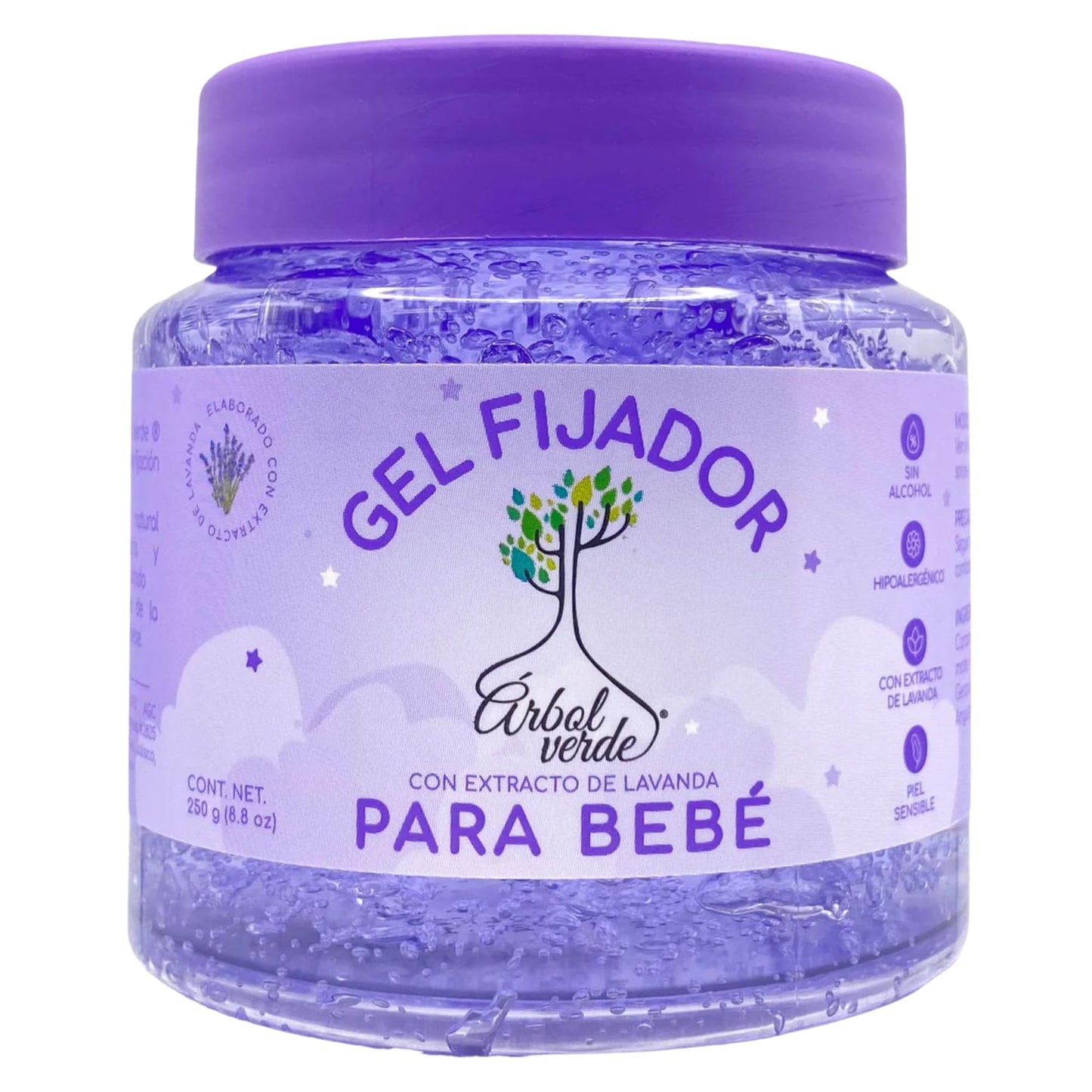 Arbol Verde Lavender Extract Baby Hair Gel - 8.8 oz, Gentle Baby Hair Products, Natural Hair Gel for Kids, Softens and Styles - Gel Fijador con extracto de lavanda para BebŽ