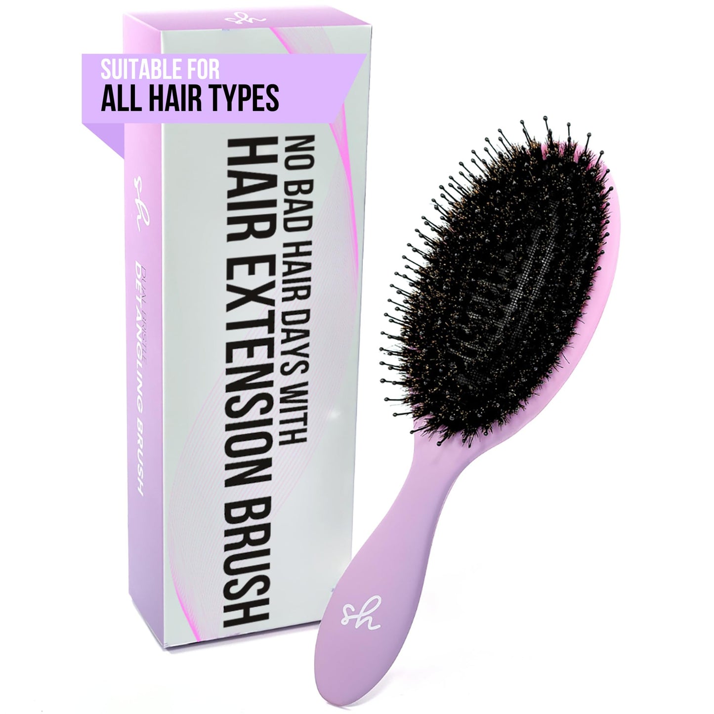 SimplyHair Ultimate Hair Extension Brush & Detangler Anti-Static, Dual Bristle Design, Soft Boar Bristle, Great for All Hair Types & Extensions - Pink & Purple Ombre Brush Ideal for Adults & Kids