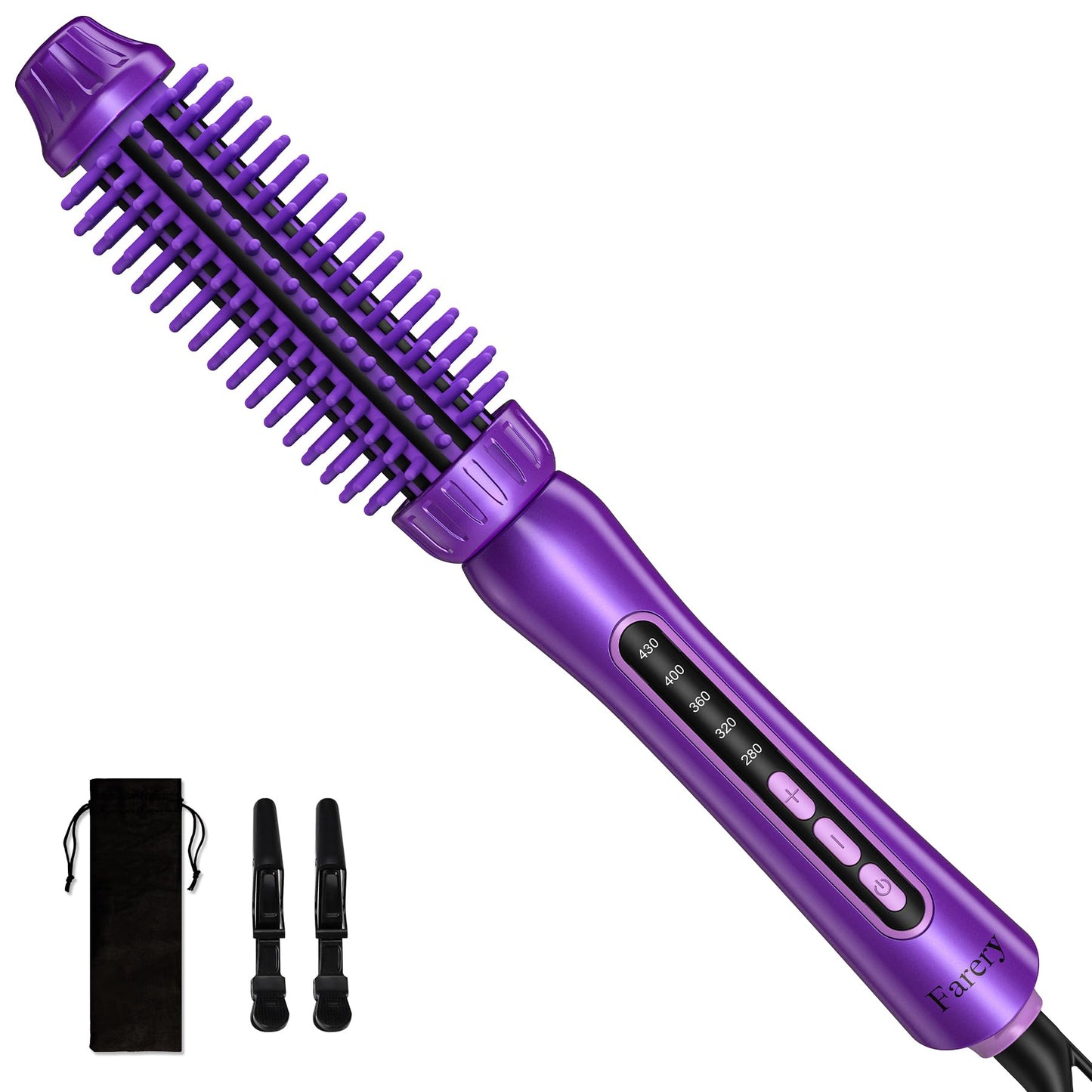 Thermal Brush 1 Inch for Short Hair, Anti-Scald & No Falling Off Flexible Silicone Bristles Heated Round Brush, Ceramic Tourmaline Styling Brush, 5 Temperatures Curling Brush, Dual Voltage