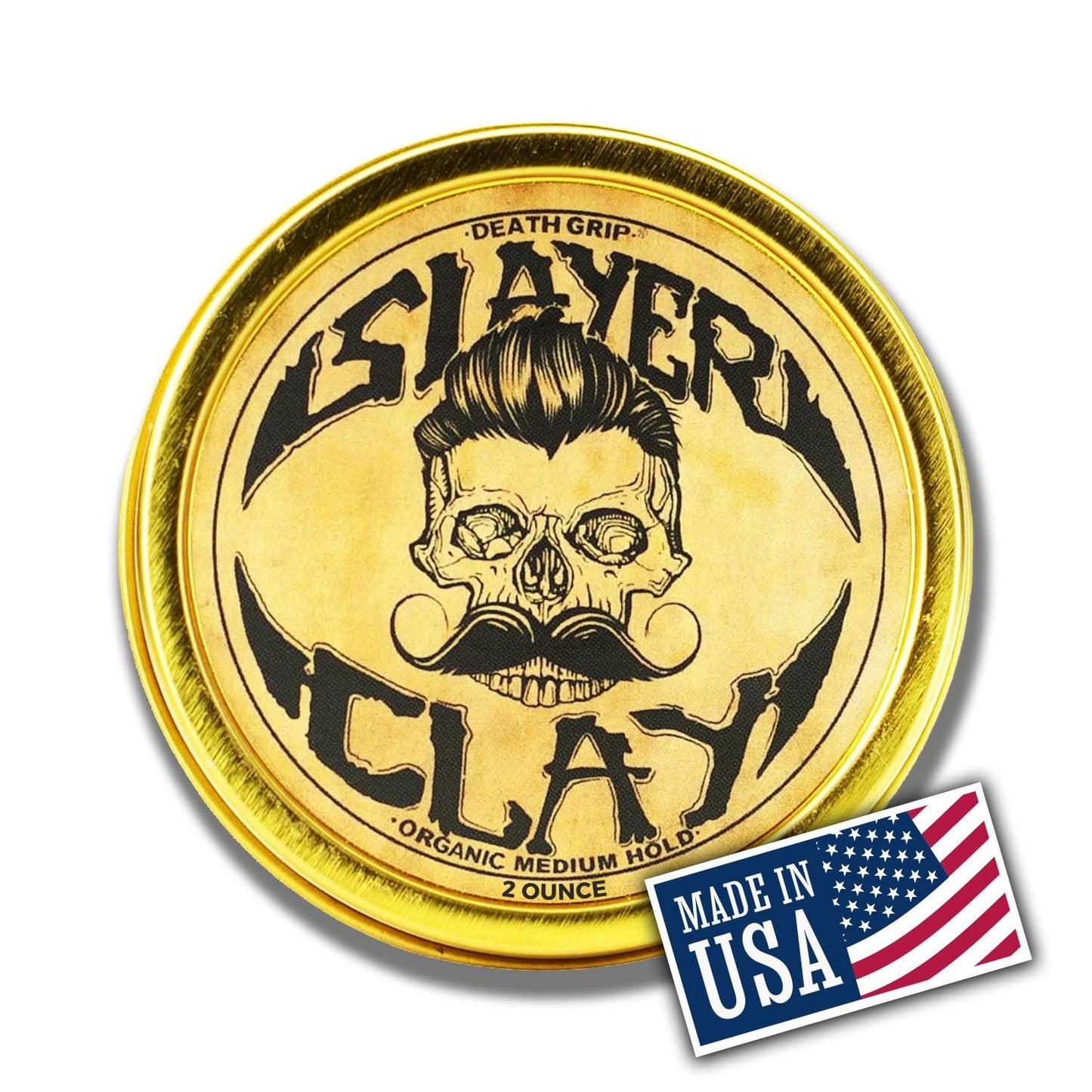 Hair Clay For Men - Slayer Clay Organic Medium Hold 2 Ounce Tin - Like Pomade Cream Or Gel - Shine Free & Non Greasy - Anti Dandruff & Easy To Use Mens Hair Product With Bentonite By Death Grip