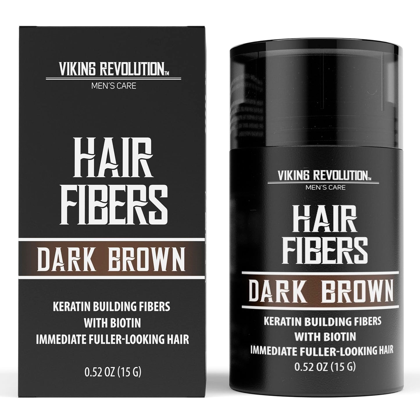 Viking Revolution Dark Brown Hair Fibers for Thinning Hair Men - Thick Fiber for Bald Spot Cover Up - Hair Building Fibers with Kerating and Biotin - Hair Fiber for Men for a Fuller Look (0.52oz)