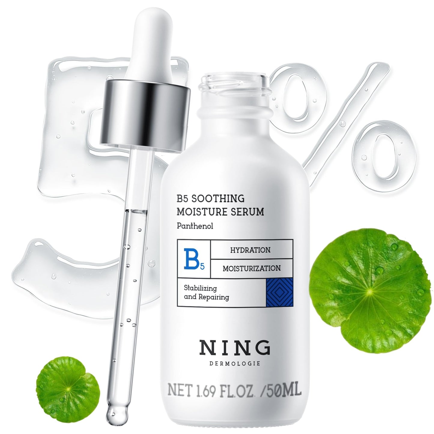 Ceramide Serum with Vitamin B5 5% Squalane 1.69 fl.oz Soothing Redness Acne Prone & Sensitive Skin | Ultra Hydrating & Moisturizing Centella Serum for Skin Plumping | Korean Skincare