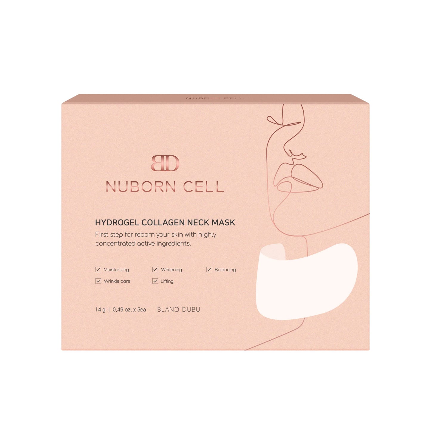 Nuborn Cell Hydrogel Collagen Neck Mask | Stem Cell Mask for Face and Neck | Niacinamide Collagen Peptides Hyaluronic Acid for Glass Skin | Made in Korea, (5 neck masks) Pack of 1