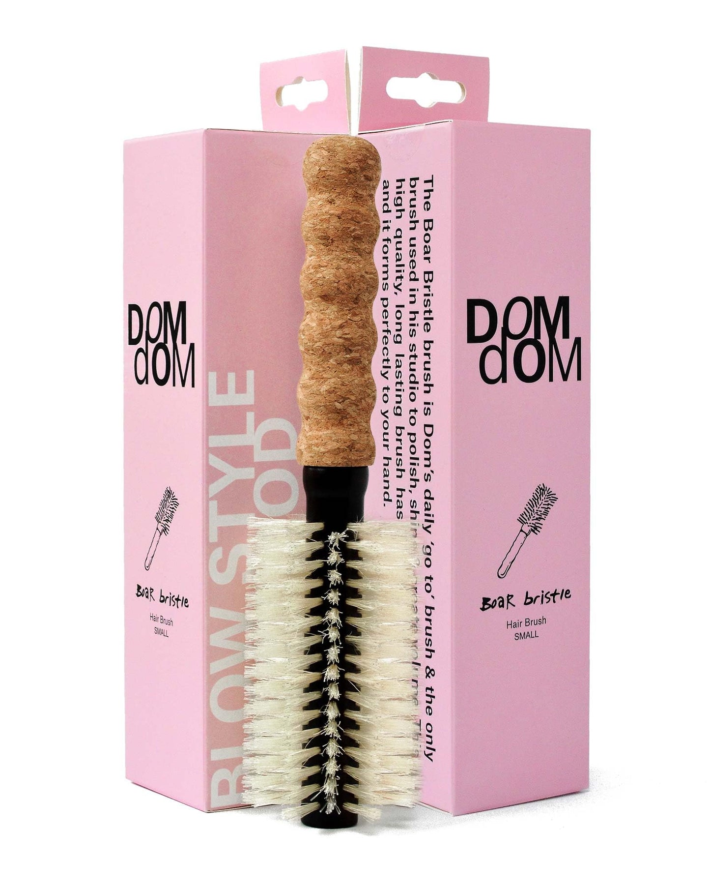 Nylon Boar Bristle Hair Brush, Round Brush for Blow Drying, Small 2" Barrel Blowout Brush, Anti Static Hairbrush, Cork Comfort Grip Handle, Detangling Plastic/Natural Bristle Hair Styling Tool