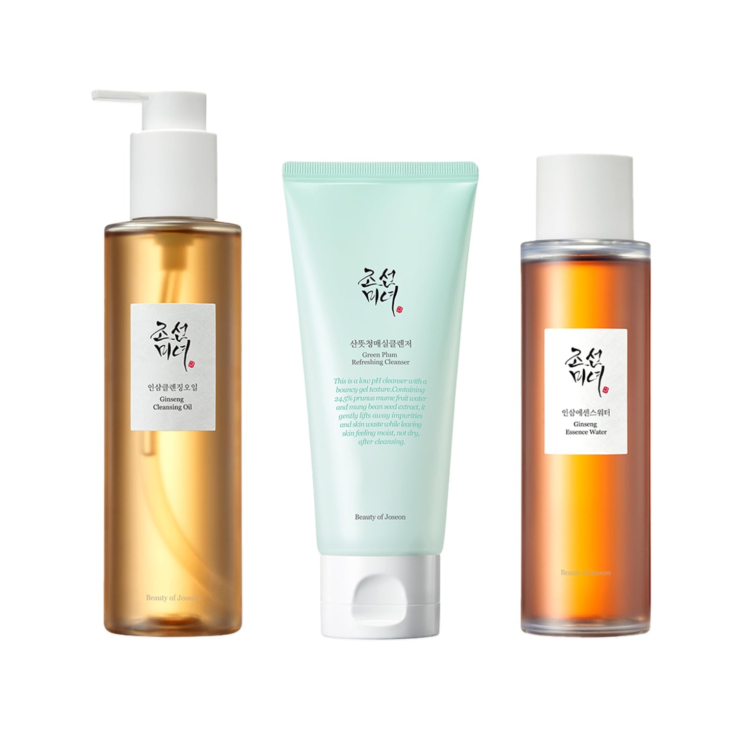 BEAUTY OF JOSEON Cleansing & Moisture Trio Ginseng Cleansing Oil Green Plum Cleanser Ginseng Essence Water Deep Cleansing and Hydration Korean Skincare
