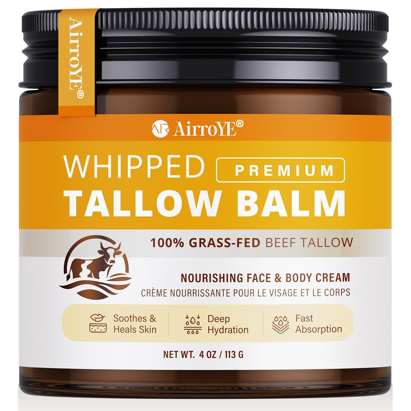 Grass-Fed Beef Tallow for Skin: Whipped Beef Tallow Face Body Moisturizer 4oz - All Natural Skincare Tallow Balm for Eczema and Dry Skin (Unscented)