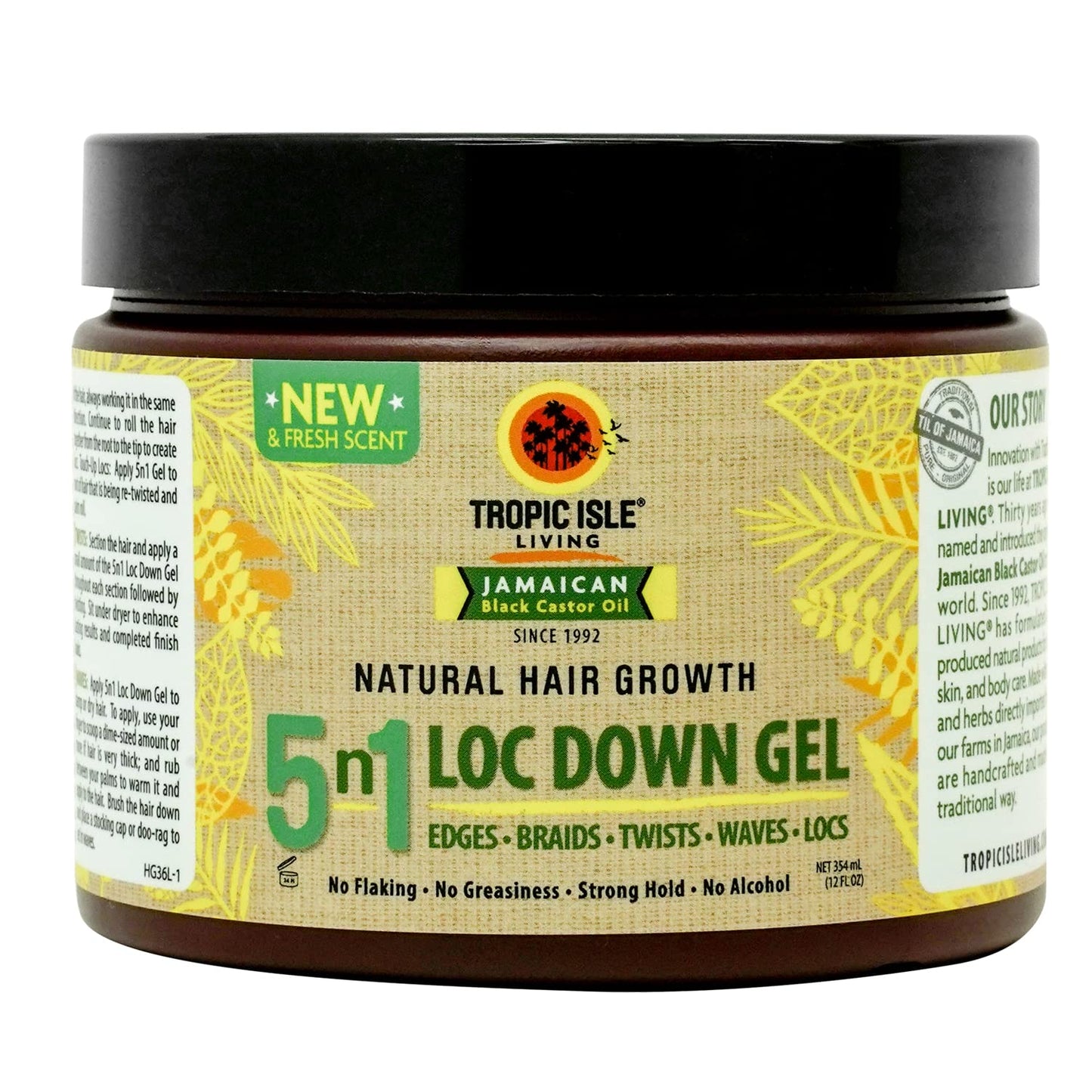 Tropic Isle Living 5N1 Loc Down Gel 12oz | For Edges, Braids, Locs, Twists, Waves | Lasting Hold, Shine & Protected Hair Growth | Reduces Itchy Scalp | With Jamaican Black Castor Oil