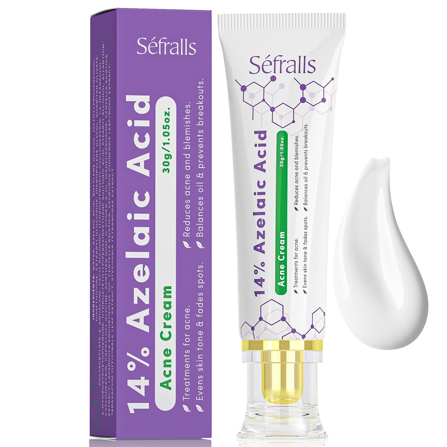 14% Azelaic Acid Acne Cream, Premium Azelaic Acid Facial Cream - Redness Relief For Face, Redness Reducing Skin Care, Prevents Acne Breakouts, Ease Pimple Clarify Skin Soothe Irritation,1 Oz