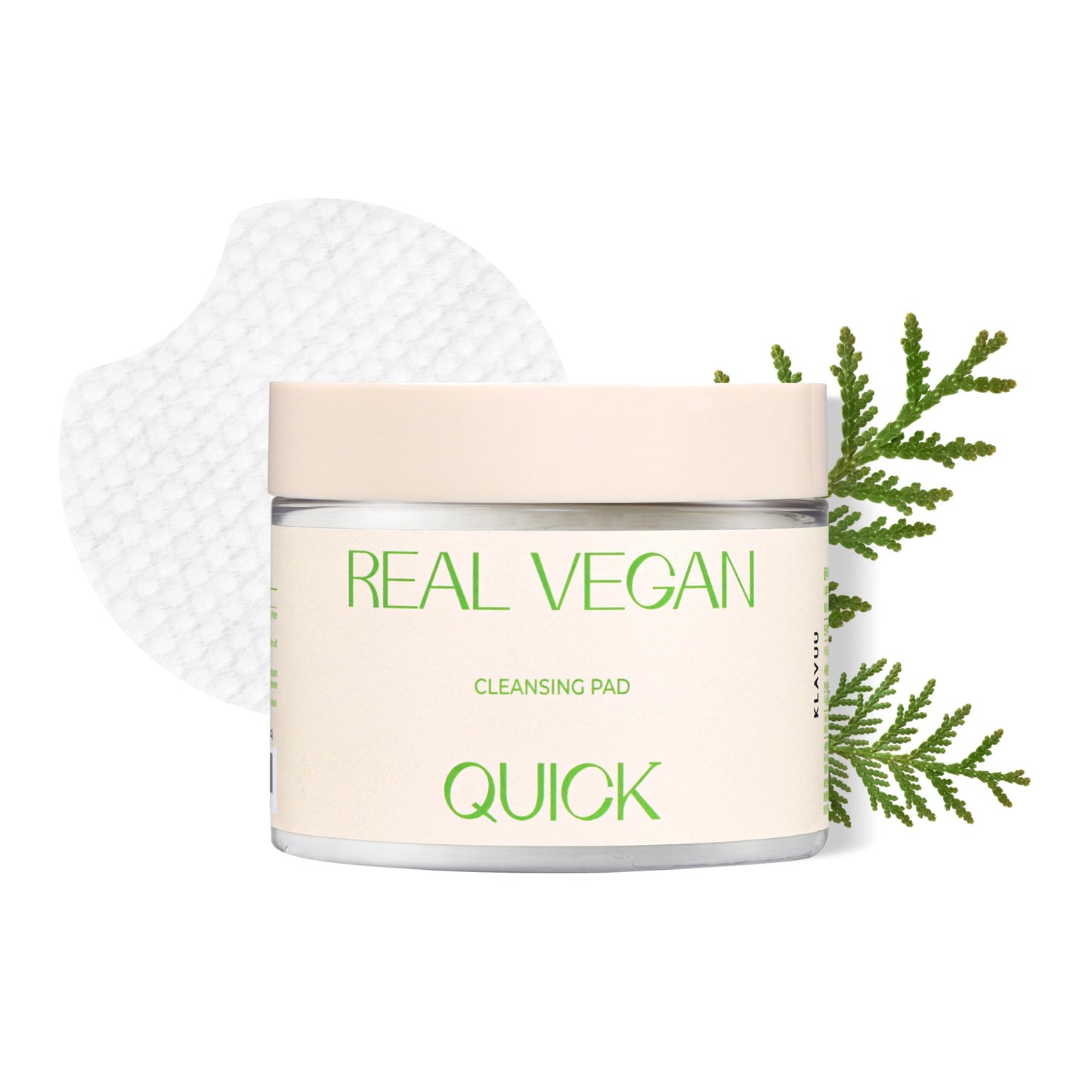 REAL VEGAN QUICK CLEANSING PAD Gentle Makeup Remover, Deep Pore Cleansing, Soothing & Moisturizing Formula, Hypoallergenic, Ideal for Sensitive Skin 50counts