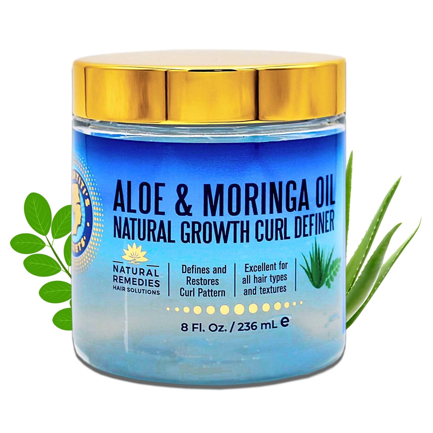 Nefertiti's Secrets Natural Growth Curl Definer | Aloe Vera and Moringa Oil for Hair Growth & Moisture | Strong Hold | Frizz Controller | Curly Hair Products for Women | 8 oz / 237 mL