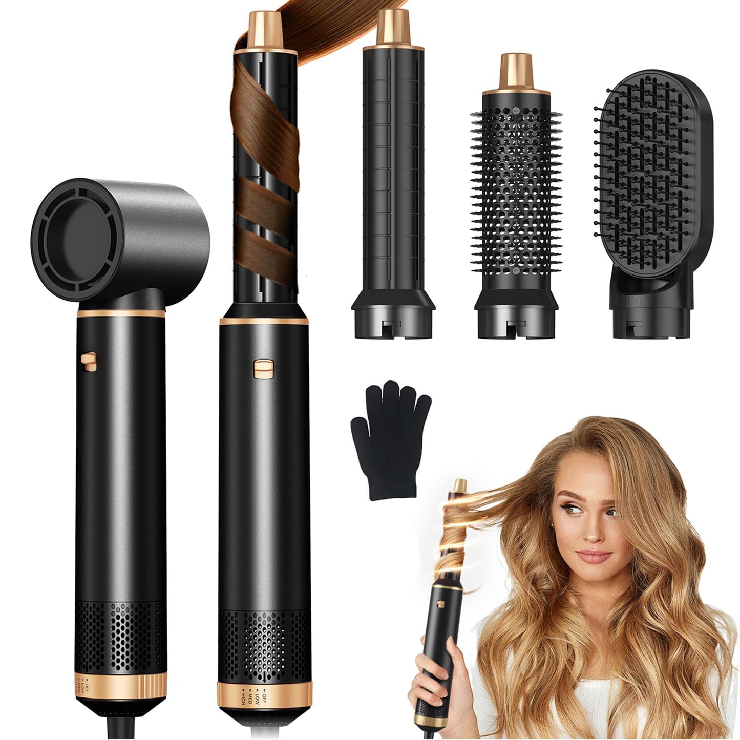 JINYAWA Pro 5 in 1 Air Styler, Multi Ionic Hair Dryer Brush Set, 800W Auto Air Wrap Hair Styler Without Heat Damage, Powerful Hair Styling Tools for Fast Drying, Curl, Volumize and Straighten