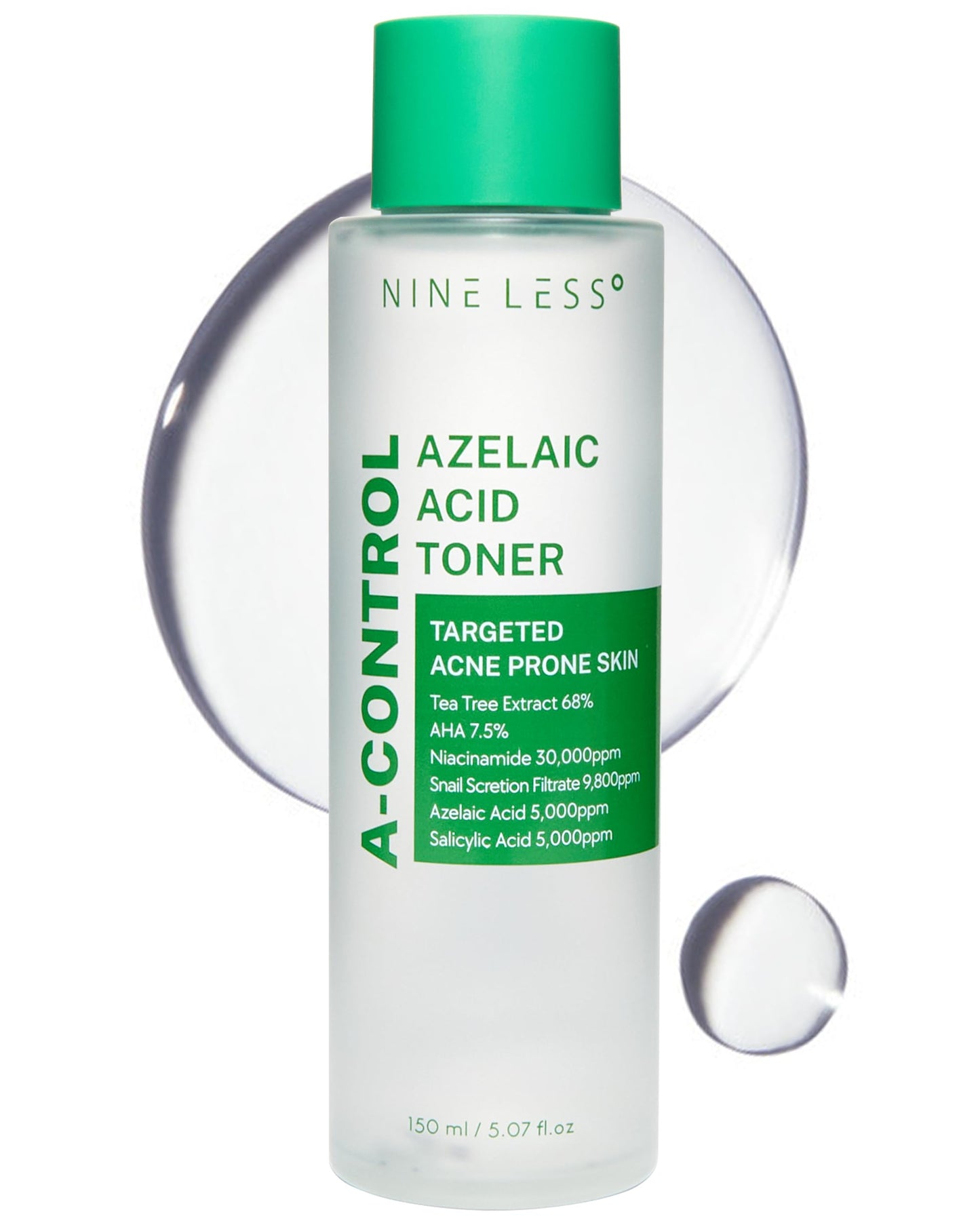 Azelaic Acid Toner Korean Mild Exfoliating Skin Prep for Acne-Prone Skin Salicylic Acid for Pores Calming, Refreshing, Purifying, 5.07 fl.oz.