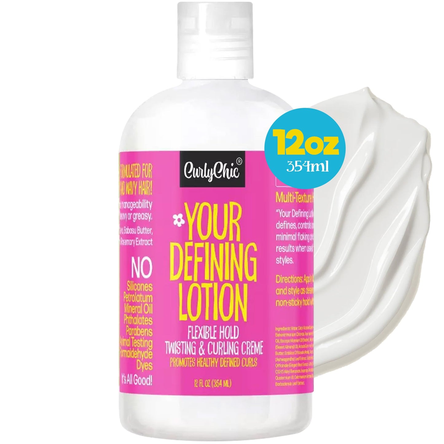 CurlyChic Your Defining Lotion - Curl Enhancing, Moisturizing & Styling Solution for Curly, Kinky, Coily, & Wavy Hair - Non-Sticky Curl Cream with Shea Butter, & Aloe Vera - Sulfate & Paraben-Free