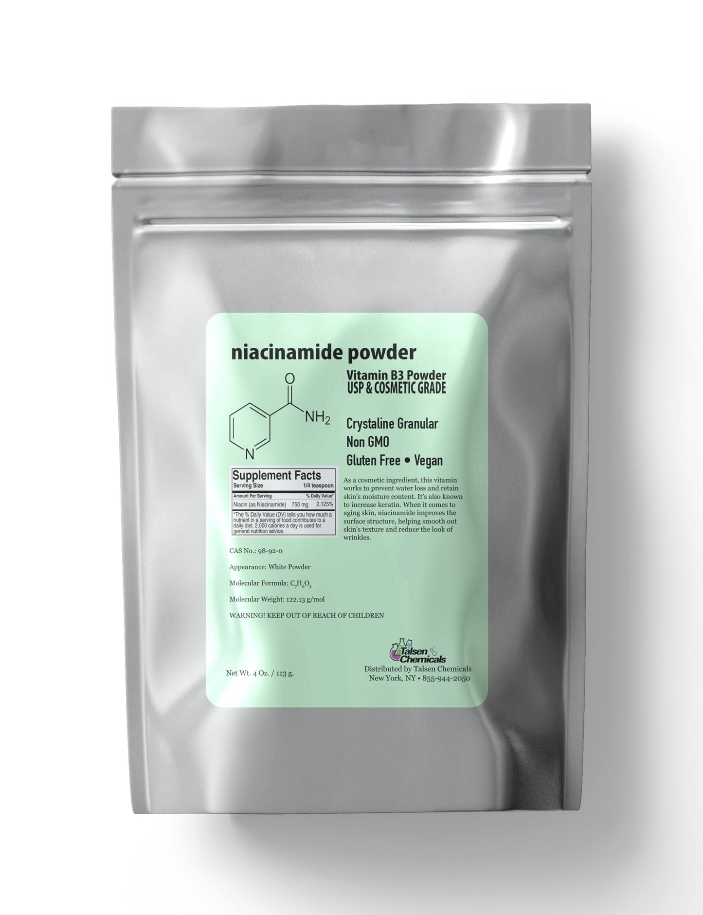 Pure Niacinamide Powder For Skin Care (Vitamin B3) DIY Niacinamide Serum, Niacin Powder (4 Ounce / 113 Gram) Cosmetic Grade