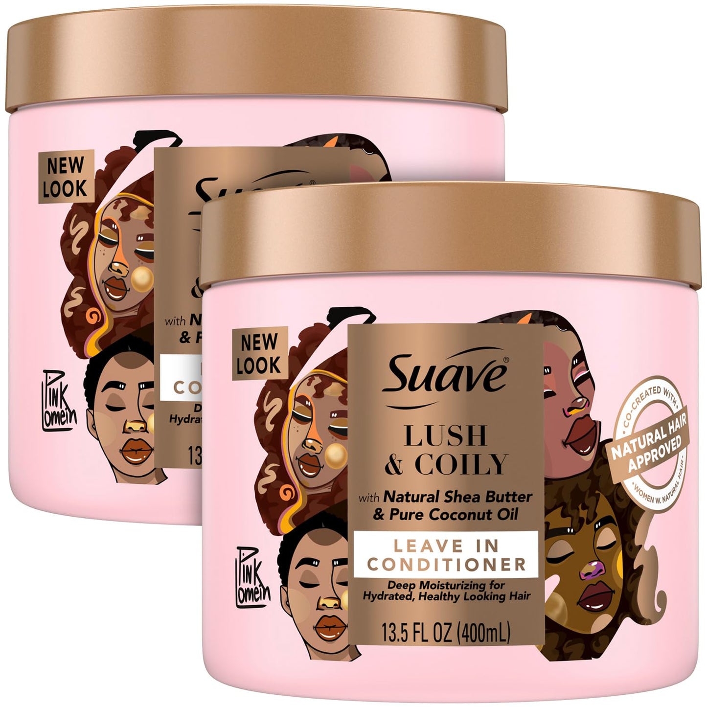 SUAVE+ Leave-In Conditioner, Lush & Coily, 2-Pack Coconut Oil, Shea Butter & Amino Complex Natural Hair Care Products, Anti-Frizz, 13.5 Oz Ea