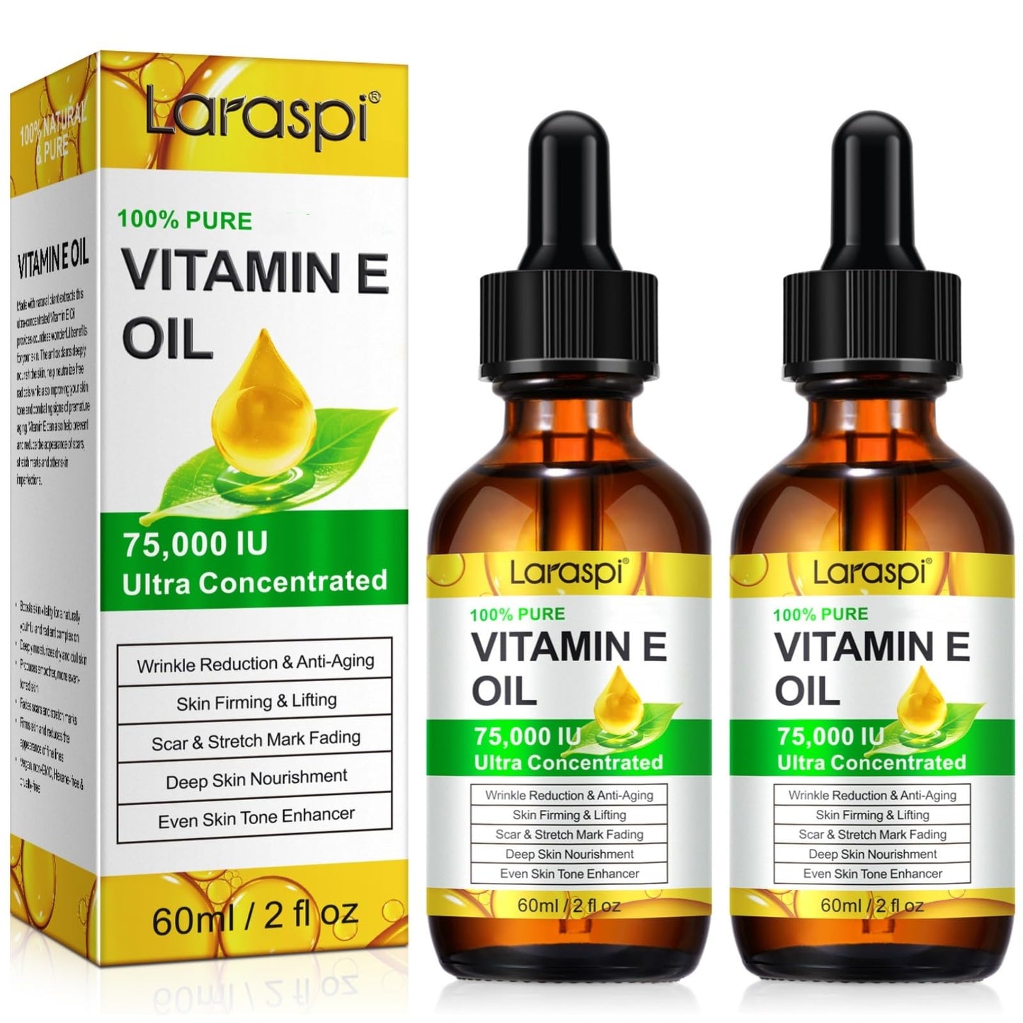 Vitamin E Oil, 75,000 IU Pure Vitamin E Oil for Skin, Face, Scars, Body, for Moisturizing Dry Skin, 4 Oz