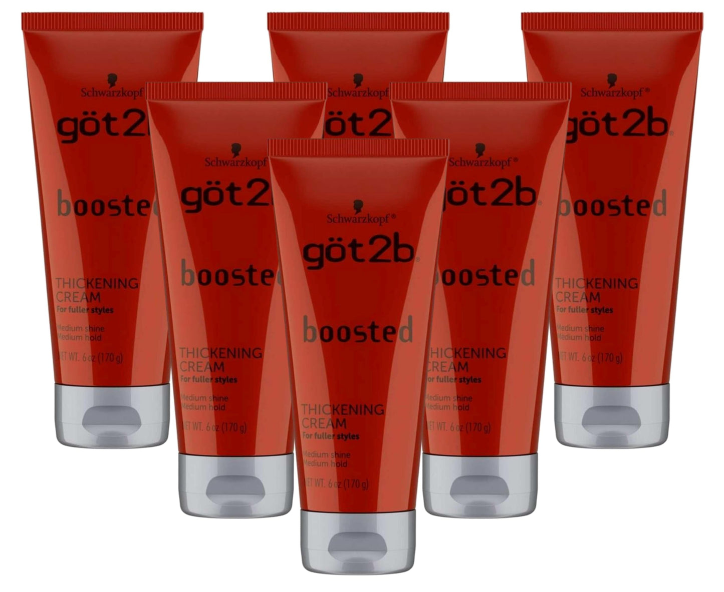 GOT2B Boosted Hair Thickening Cream for Fuller Styles, Medium Shine, Medium Hold, 6 Ounce - 6 Pack