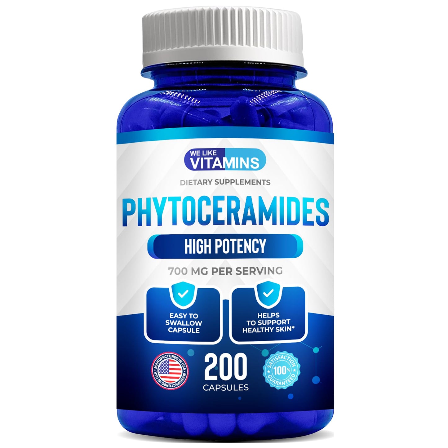 We Like Vitamins Phytoceramides 700mg - 200 Capsules All Natural Wheat Free and Plant Based - Phytoceramide Supplement - 700 mg per Serving - Skin Hydration, Repair, Rejuvination