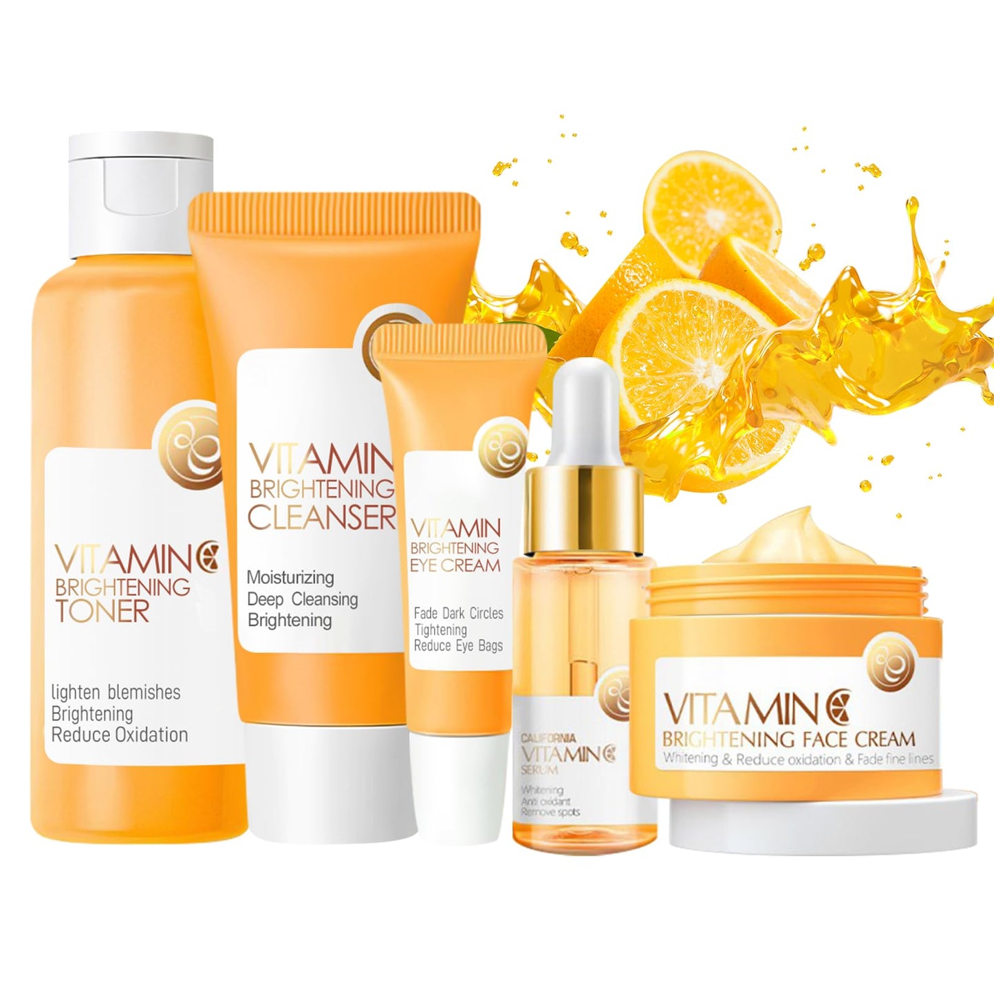 5Pcs Vitamin C Skincare Set, Skin Care for Kids, Skincare Gift Sets with Cleanser, Toner, Serum, Eye Cream, Facial Cream, Kids Skin Care Set for Girls Ages 8-12, Travel Size Facial Kit for Women Girls