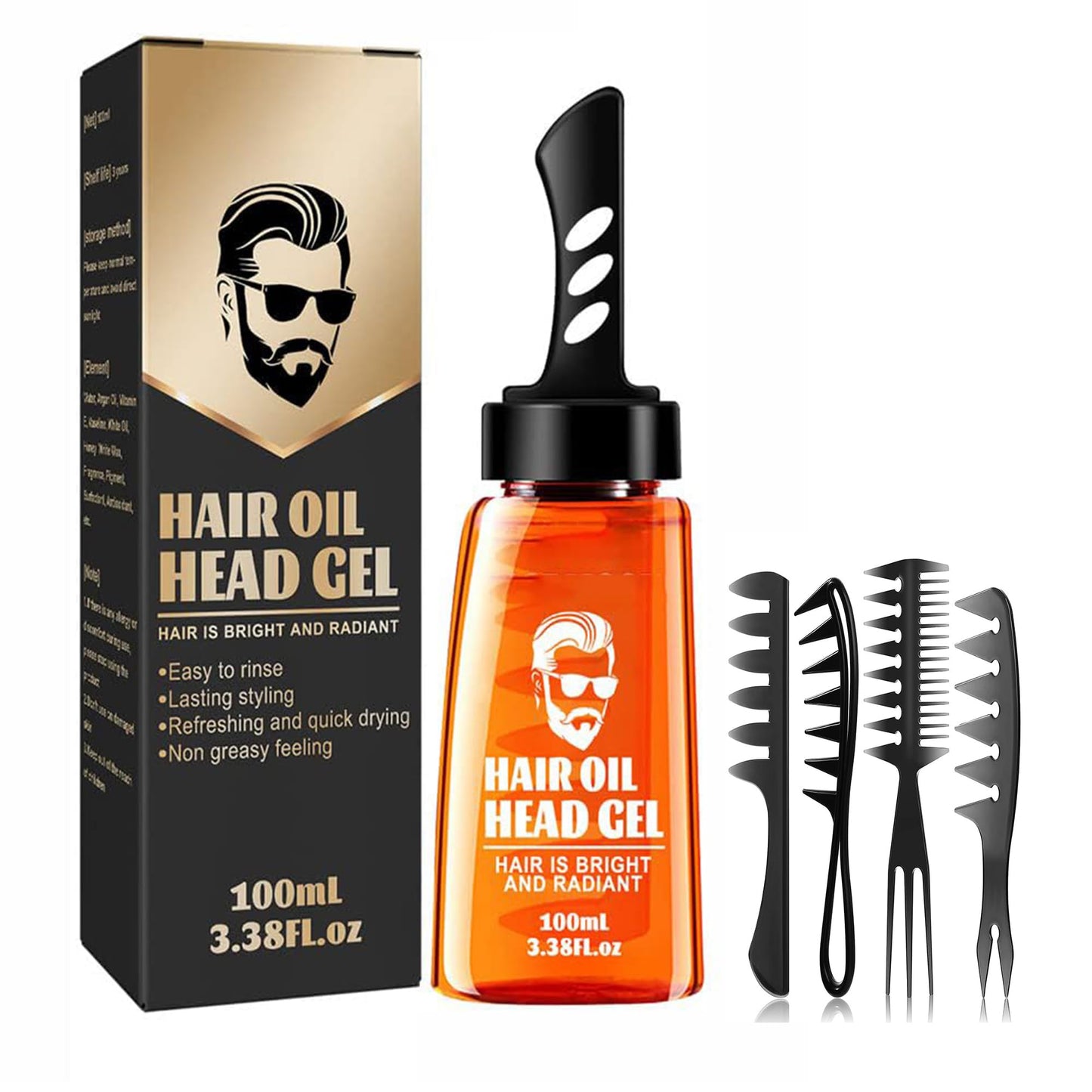 Hair Styling Gel, 2-in-1 Wax Gel with Comb, Men's Grooming gel, Moisturizing Long Lasting Fast Build , 100 ml, Includes 4 Hair Styling Combs