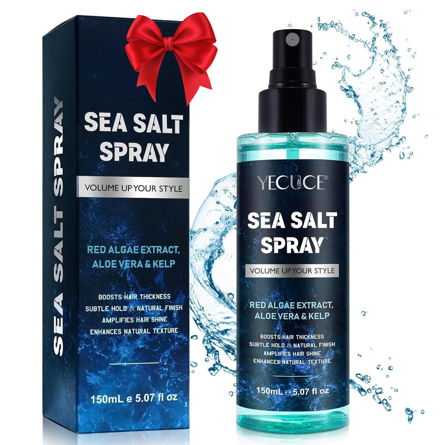 Sea Salt Spray for Hair Men - Texturizing & Thickening with Kelp, Aloe Vera & Red Algae, Adds Instant Volume, Texture, Thickness, & Light Hold, Styling Spray-5 oz., Blue