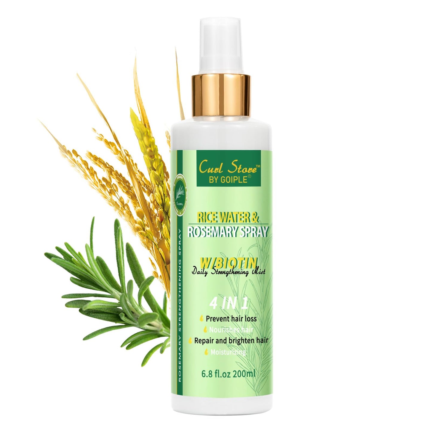 Rice Water Spray with Rosemary Scent, Hair Care Product for Dry, Weak Hair Thickening, Moisturizing, Daily Strengthening Mist, 6.8 fl oz, Unisex
