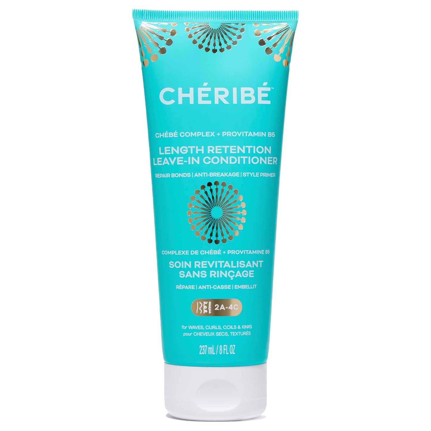 Cheribe Length Retention Leave-In Conditioner with 100% Chebe Complex + Provitamin B5, Anti-Breakage Strengthener & Detangler For All Hair Textures 2A-4C & Porosities, Sulfate-Free, 8 fl oz
