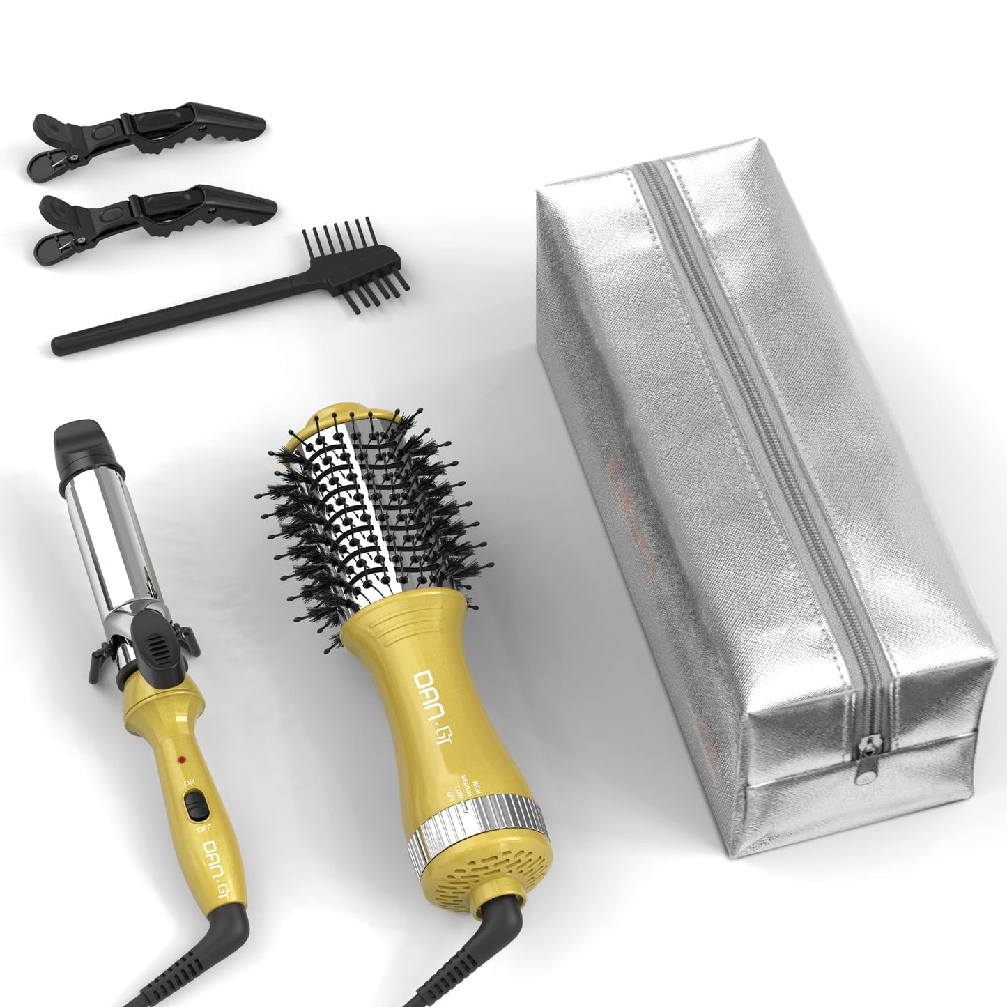 DAN Technology Hair Dryer Brush & Mini Curling Wand Set - 1 Inch Travel Set with 3 Temperature Settings - Hot Air Brush for Drying, Styling, Curling, and Volumizing