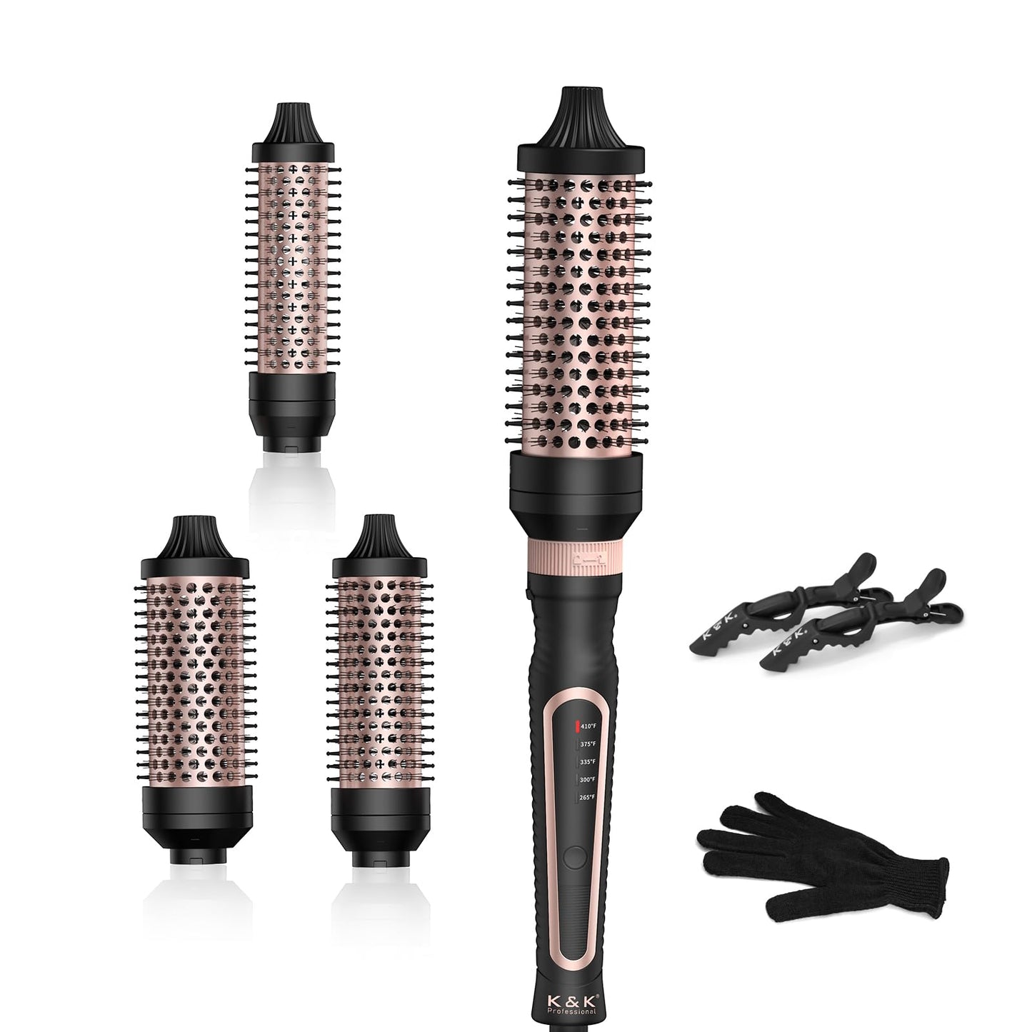 Thermal Brush 3 in 1 Set Ionic Heated Round Curling Create Volume & Smoother Hair Style for Fully Dried Hair Ceramic Fast Heating Curling Iron Brush with Temperature (Black)