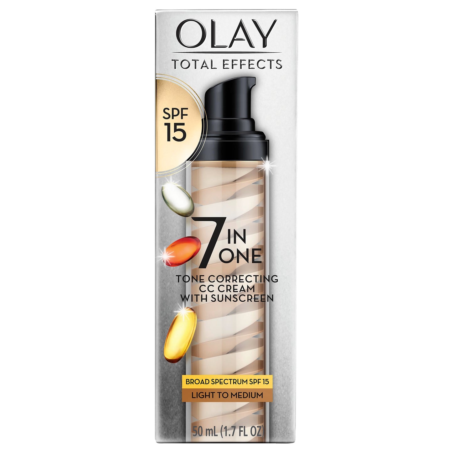 Olay CC Cream, Total Effects with Sunscreen SPF 25, Light to Medium Foundation, Hydrating Broad Spectrum Sun Protection, Evens Tone, Brightening, Anti-Wrinkle, Firming - with Niacinamide, 1.7 oz