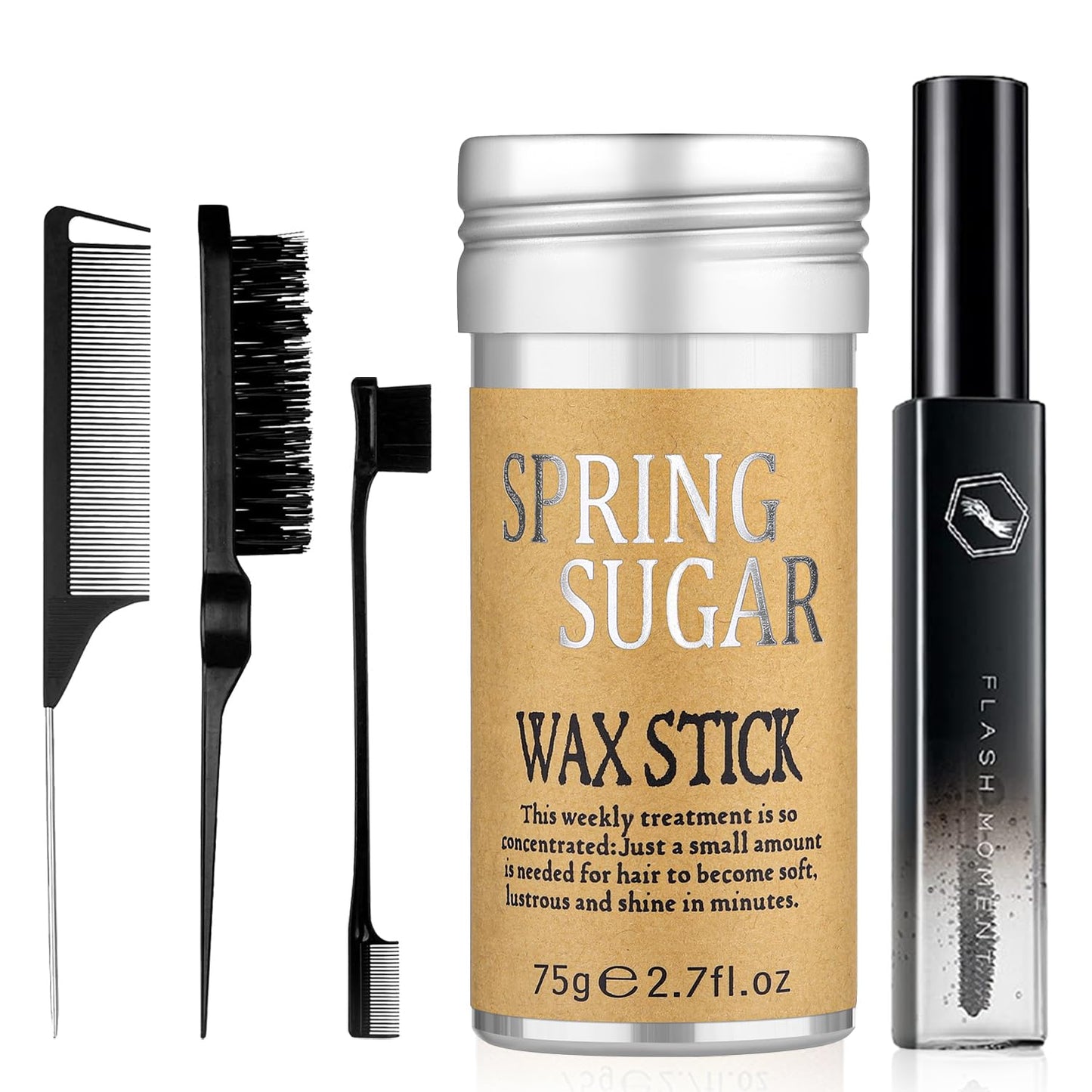 5 Pcs Hair Wax Stick for Flyaways Edge Control Slick - Styling Tools Includes , Finishing , Comb, Gel for Fly Away for Women