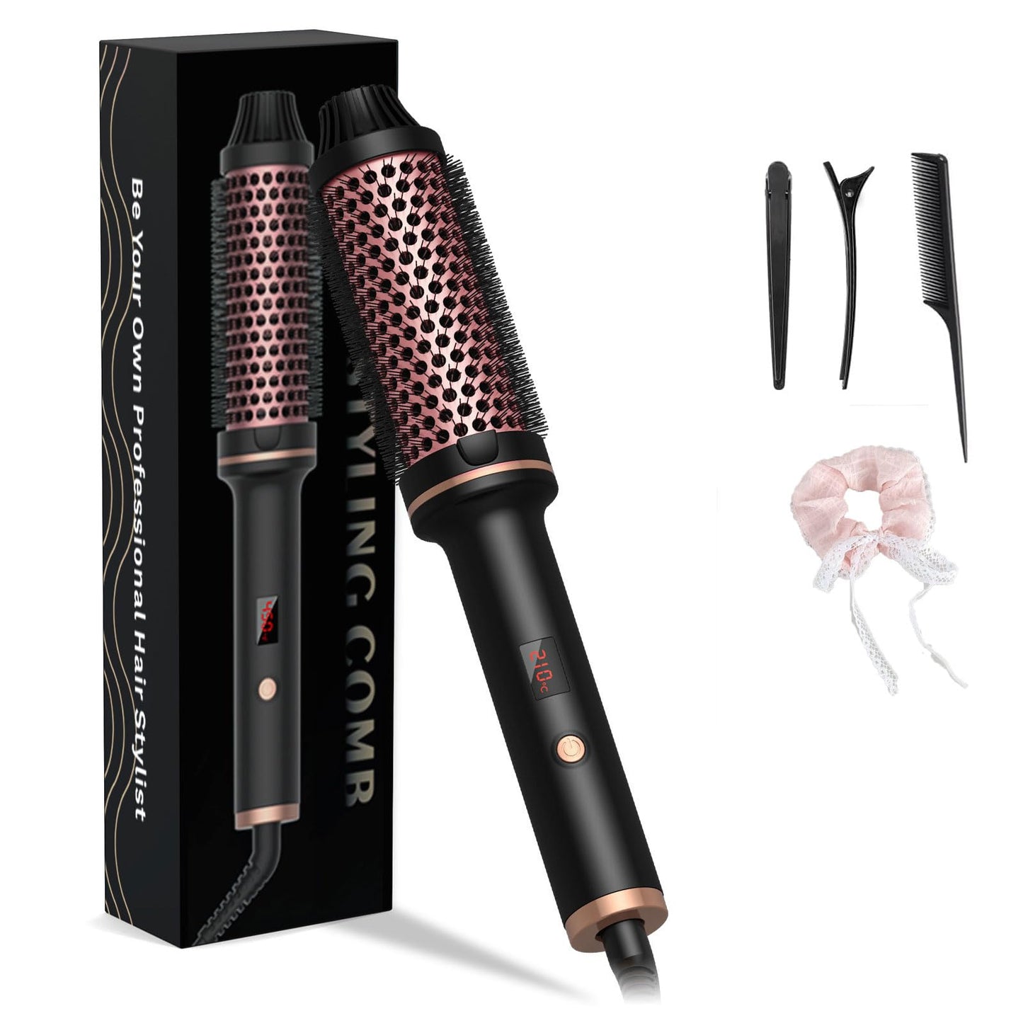 Thermal Styling Brush - Lunarahair, Lunara Thermal Styling Brush, Lunara Hair 3-In-1thermal Round Curling Brush, Gentle Ceramic Heat, Instantly Adds Volume, Shine & Bounce(1PC-Black)