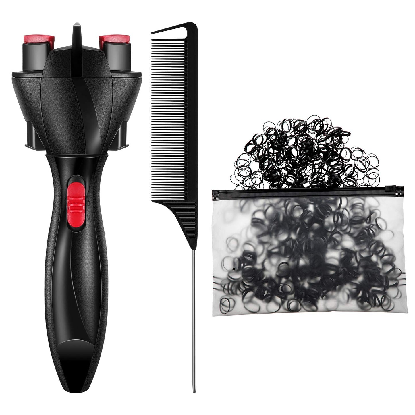 Automatic Hair Braider with 800 Mini Rubber Bands, Tail Comb & Electronic Braiding Machine - Roller Styling Tool for Tangling (Black)