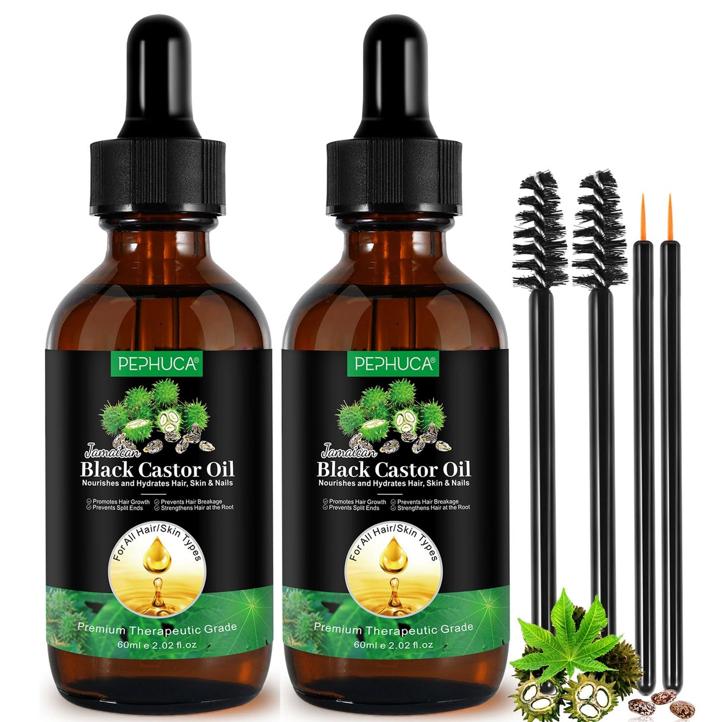 Jamaican Black Castor Oil Cold Pressed,Castor Oil in A Glass Bottle with Glass Dropper, Eyelash&Eyebrow Brushes,Hexane Free for Fuller Thicker Hair, Eyelashes,Moisturizes Skin