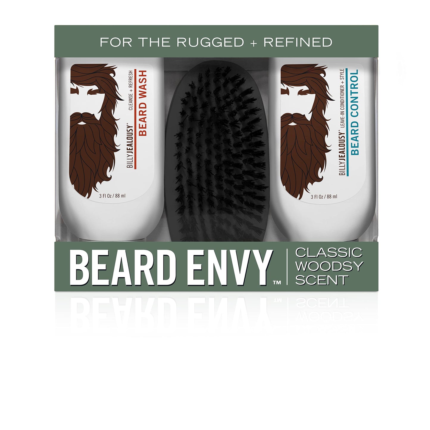 BILLY JEALOUSY Beard Envy Facial Hair Refining Kit with Beard Wash Facial Hair Control and Boar Bristle Brush for Clean, Hydrated, Soft, Tamed Unruly Mane