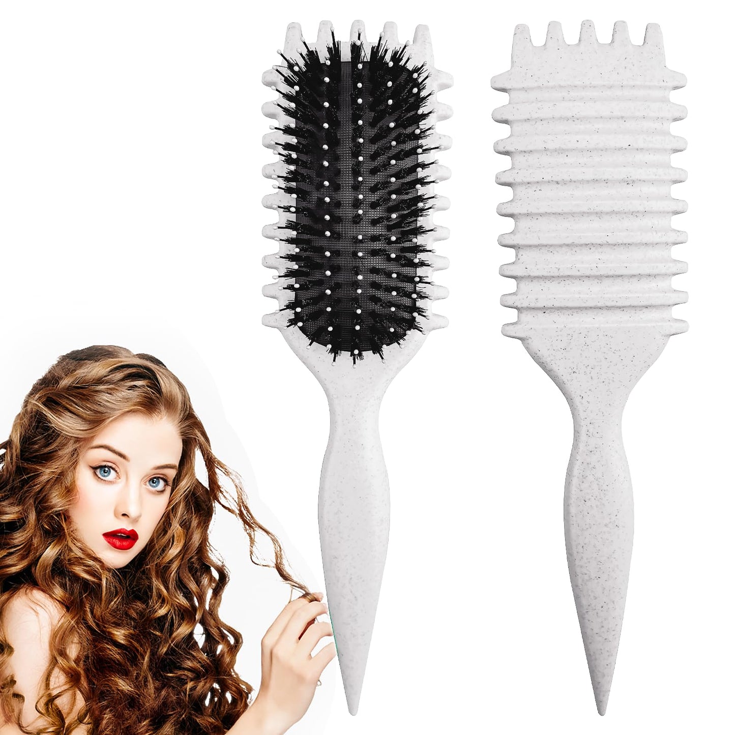 Curly Hair Brush,Curl Defining Brush,2024 Boar Bristle Hair Brush for Combing and Shaping,Reduce Pulling and Curl Separation For Defined Curls(off white)