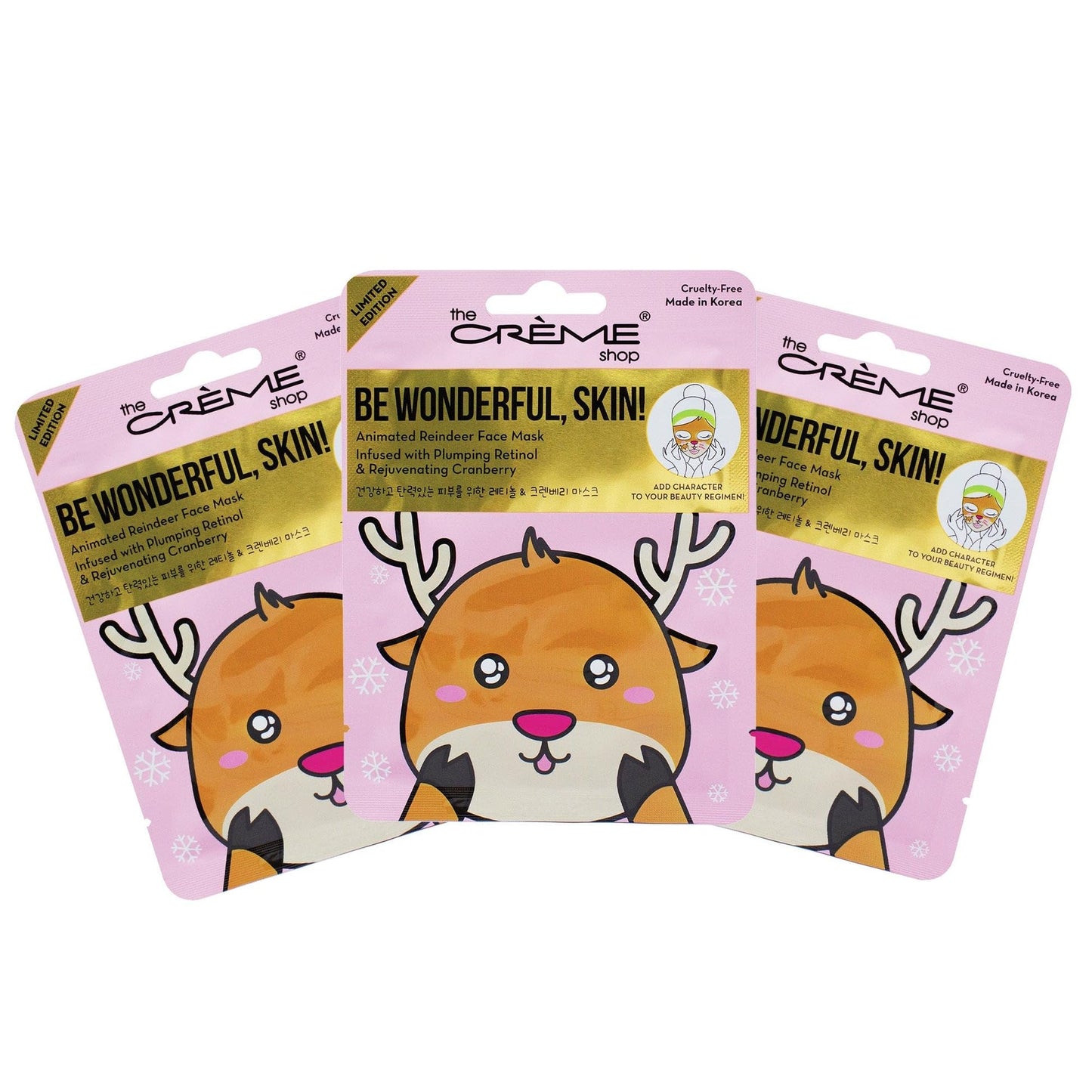 The Cr�me Shop Be Wonderful, Skin! Reindeer Holiday Animated Face Sheet Mask | Korean Sheet Mask | Holiday Gifts for Women | Stocking Stuffers (3 Pack)