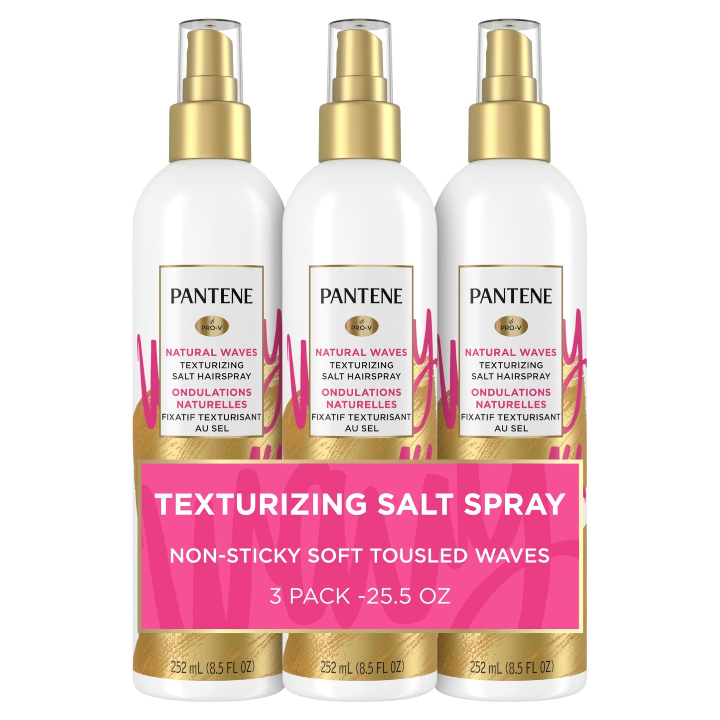 PANTENE Pro-V Salt Texturizing Hairspray, No Sea Needed, Natural Waves, Pack of 3, 25.5 oz Total